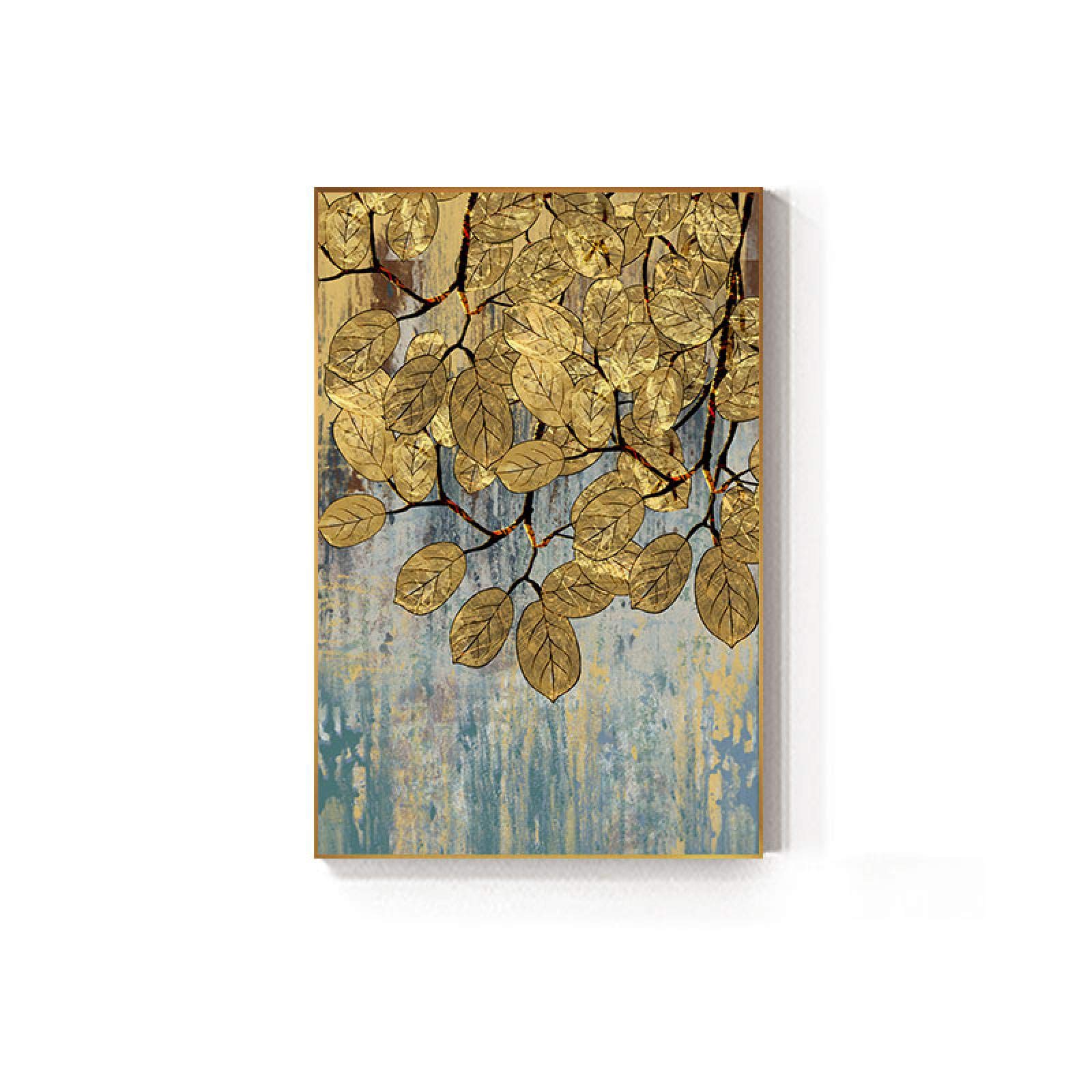 Quadri Astratti Foglia D'oro Tableaux Grandi Poster Stampe Grigio Tela Wall Art per Soggiorno Ingresso Corridoio Oro Trittico 60x80cmx3 pezzi Senza Cornice