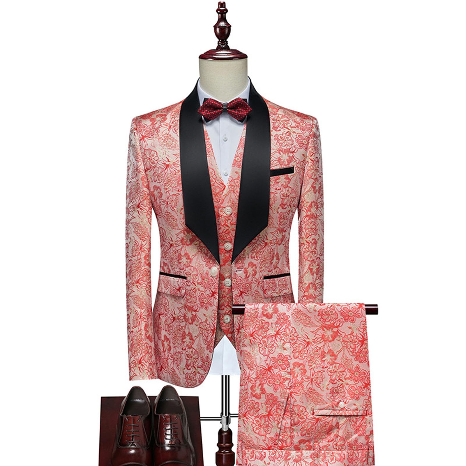 Costume 3 pièces pour homme - Motif cachemire - Jacquard - Smoking - Pour mariage, marié, blazer, pantalon et gilet