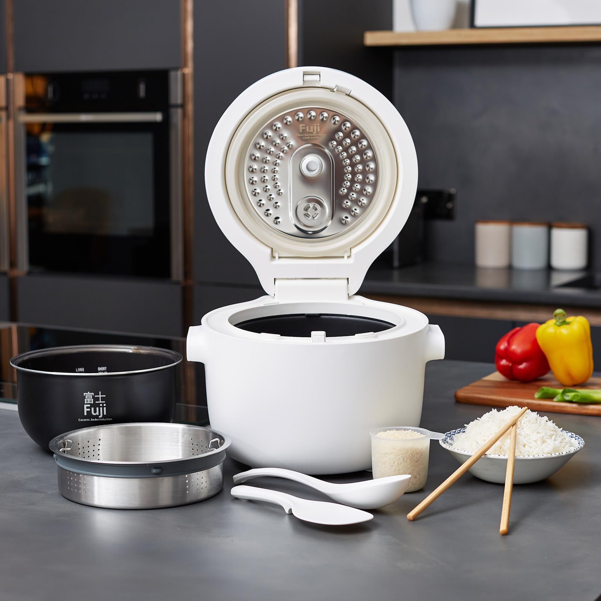 Yum Asia Fuji Cuocere riso con riscaldamento a induzione (IH) e ciotola in ceramica (5 tazze, 1,0 litri), 7 funzioni di cottura del riso, 5 funzioni multicooker, indicatore LED, 220-240 V