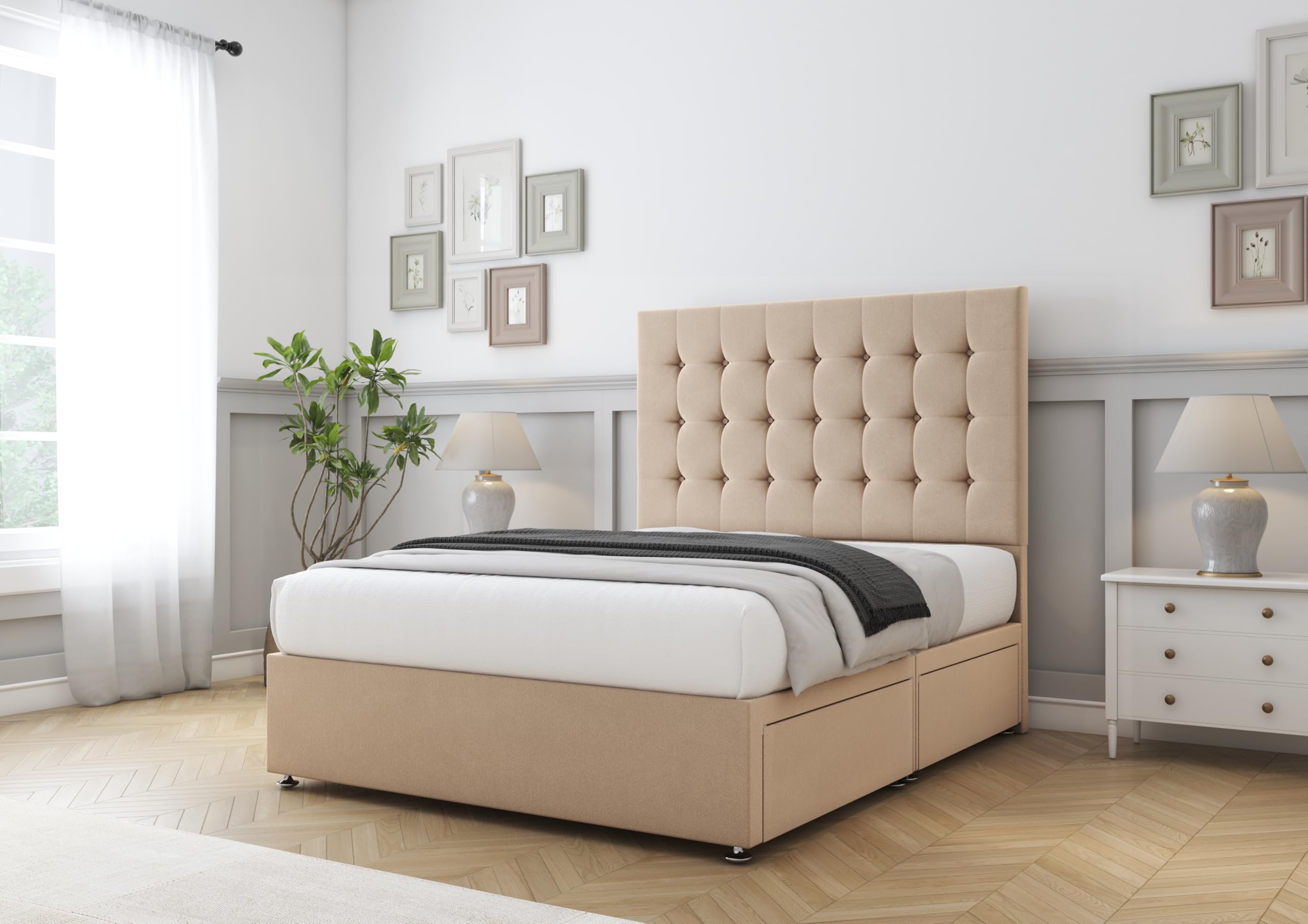 Comfort Beds Savanah Divan Base with No Drawers and Matching 26 inches Headboard without Mattress (Plush Pebble, 2FT6 Small Single)