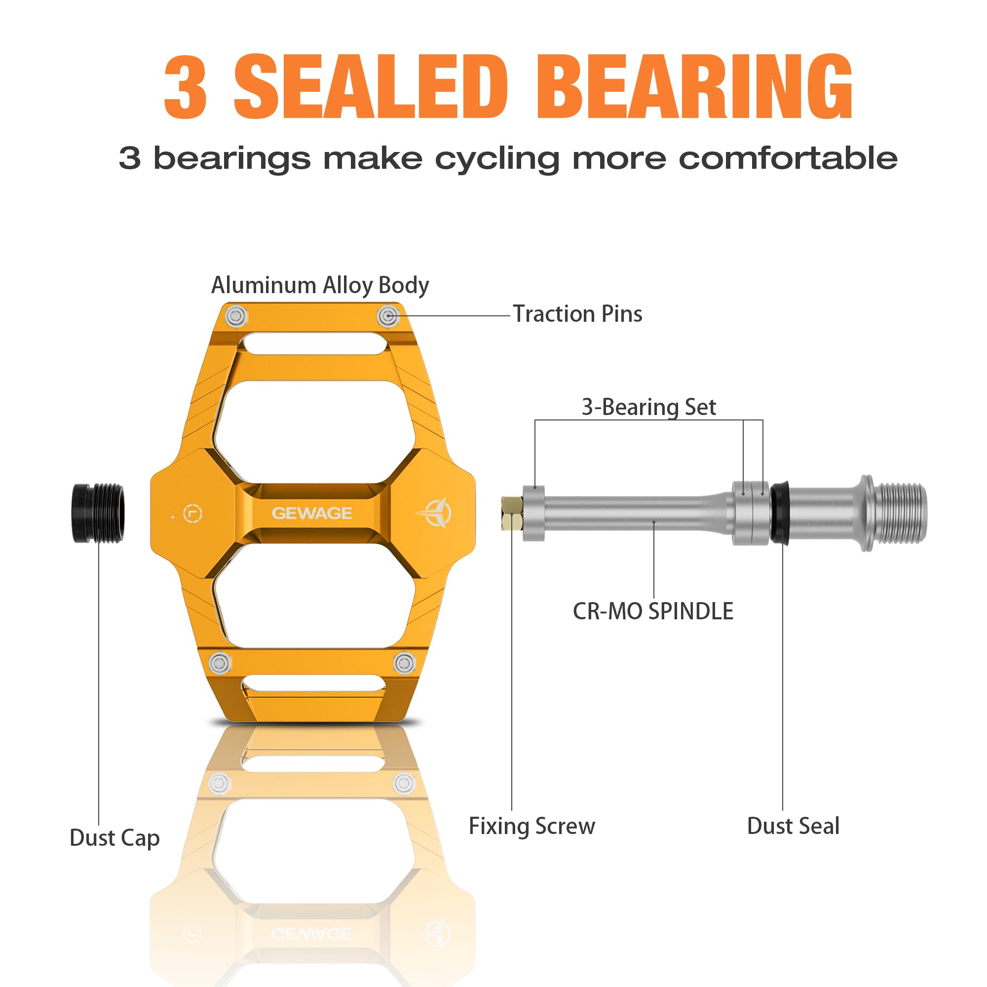GEWAGE Pedales de Bicicleta – Pedales de Aluminio CNC con Eje CR-MO, Solo 283 g, con Clavos Antideslizantes; Ideales para MTB, Gravel, Trekking, Carretera y Bicicletas Infantiles