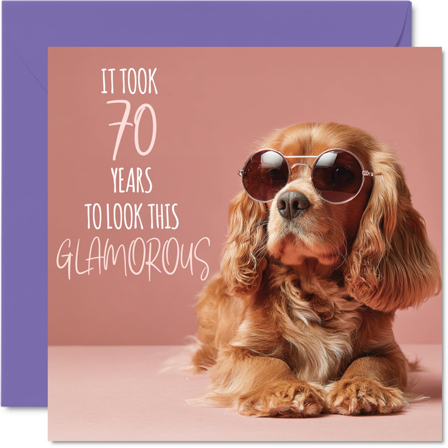 Stuff4 70th Birthday Cards for Women - Glamorous Puppy - Happy Birthday Card for 70 Year Old Woman Cousin Nanny Grandma Wife, 5.7 Inch Bday Greeting Cards