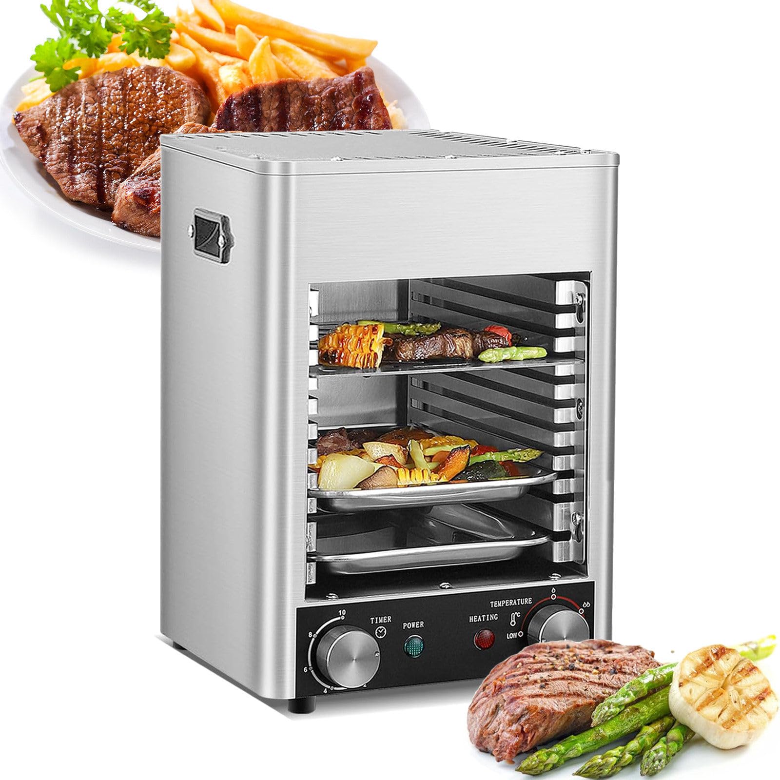 Parrilla eléctrica para carne, horno portátil de encimera, parrilla eléctrica sin humo, horno eléctrico comercial con temporizador de 10 minutos y ajuste de temperatura de 1,472.0 °F, horno
