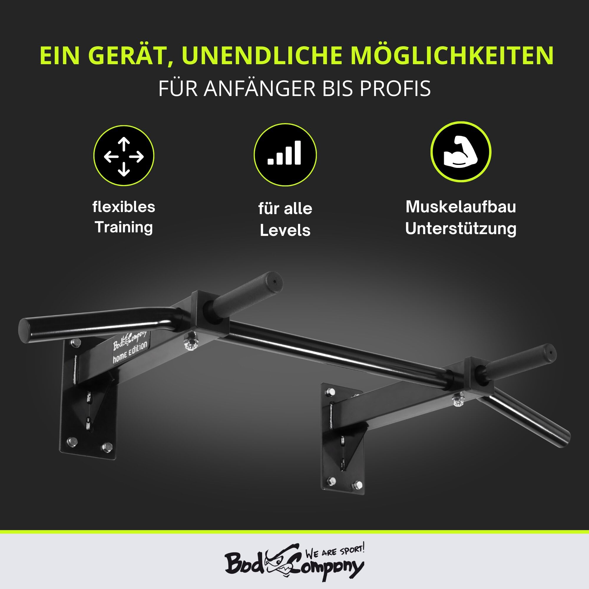 Bad Company Klimmzugstange Wandmontage oder Deckenmontage bis 350 kg belastbar - Klimmzug Stange Wand oder Decke inkl. Anleitung und Befestigungsmaterial - Für Fitness Zuhause oder Gym