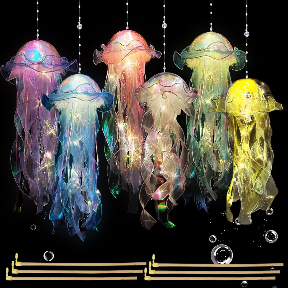 6 Stück Quallen Lampe Hängend,Quallen Laterne Leuchtend,Quallenlaterne Dekorationen,Tragbare Quallen Lampe für Dekorative Atmosphärenbeleuchtung geburtstagsdekorationen Glow Dekoration Zimmer