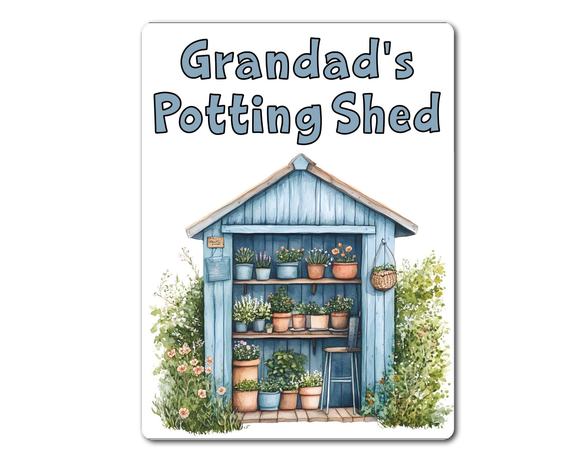 decalarama Grandad Metal Sign Gift – Grandad's Potting Shed – Blue - Family Fun Gardening Allotment Novelty Aluminium Present