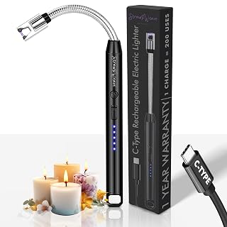 Rechargeable Electric Gas Lighter for Kitchen, Lighter for Gas Stove, Candles, Pooja, 1 Year Warranty, C-Type USB, Kitchen Tools, Multi Purpose - 360° Flexible & Windproof, Black - Amazon product rated Grade A