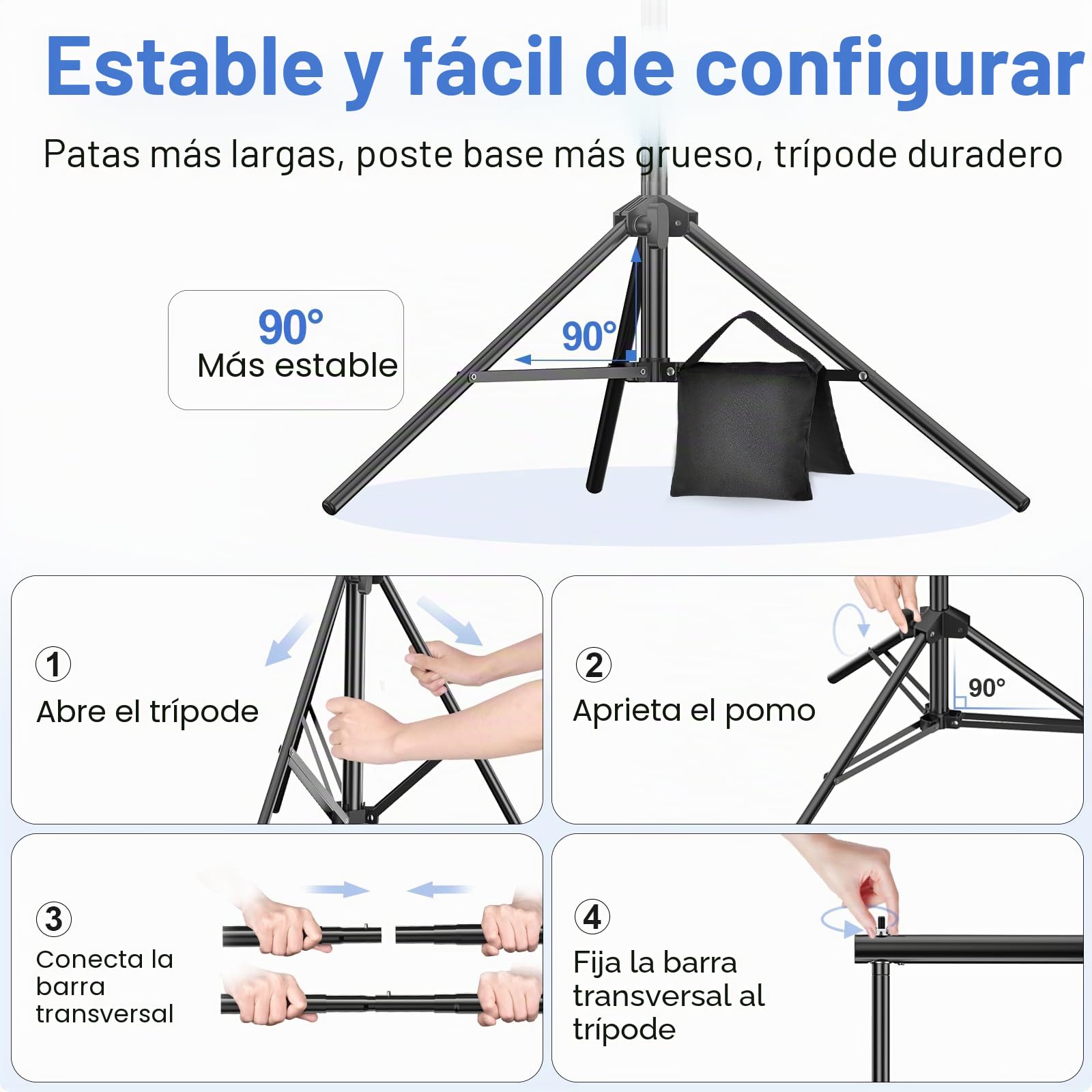 EMART Soporte Fondo Fotográfico 2mx3m, Kit de Sistema de Soporte de Fondo Ajustable con 8 Pinzas y 2 Bolsas de Arena para Retrato, Fotografía de Productos y Grabación de Video