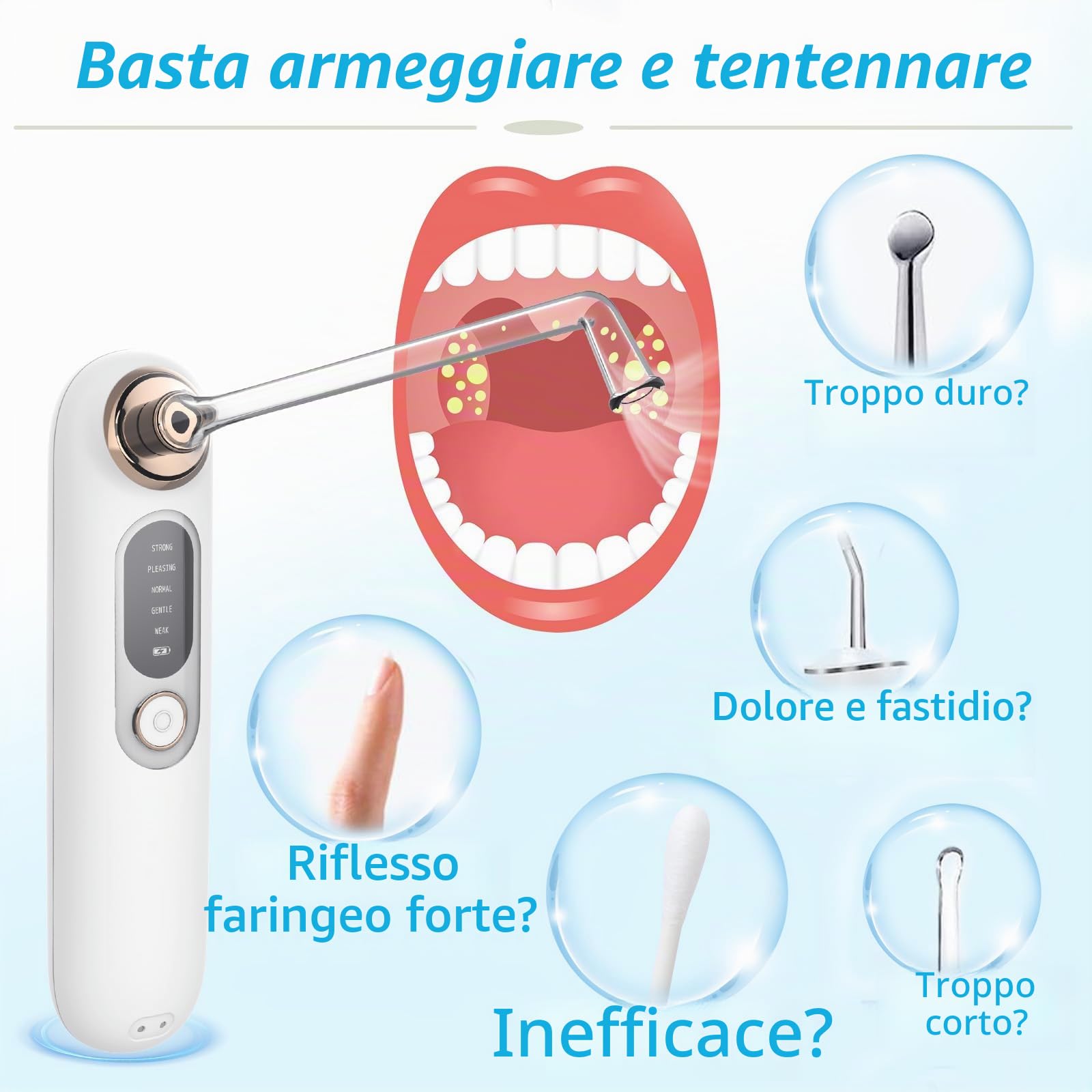 Kit di Rimozione Tonsillolite, Strumento dei Calcoli Tonsillari con 5 modalità di Aspirazione, Conveniente e adatto per viaggi e uso domestico