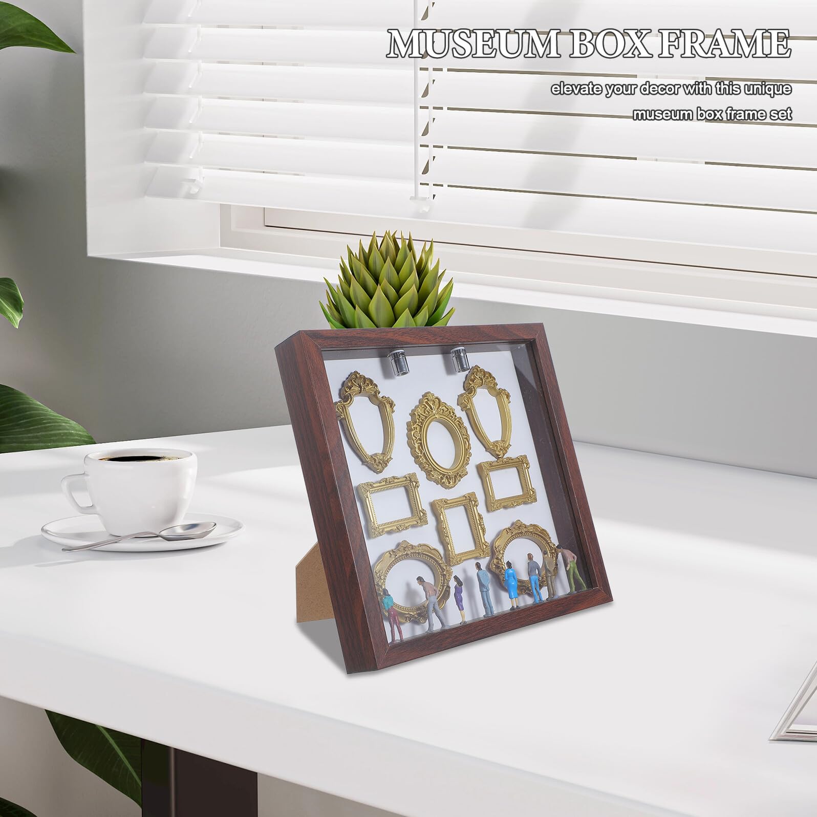 Mini Muzealne Pudełko Ramka Do Zdjęć z Figurkami Drewniane Shadow Box Do DIY Przenośna Dekoracja Pamiątkowa Kolorze Jasnobrązowym