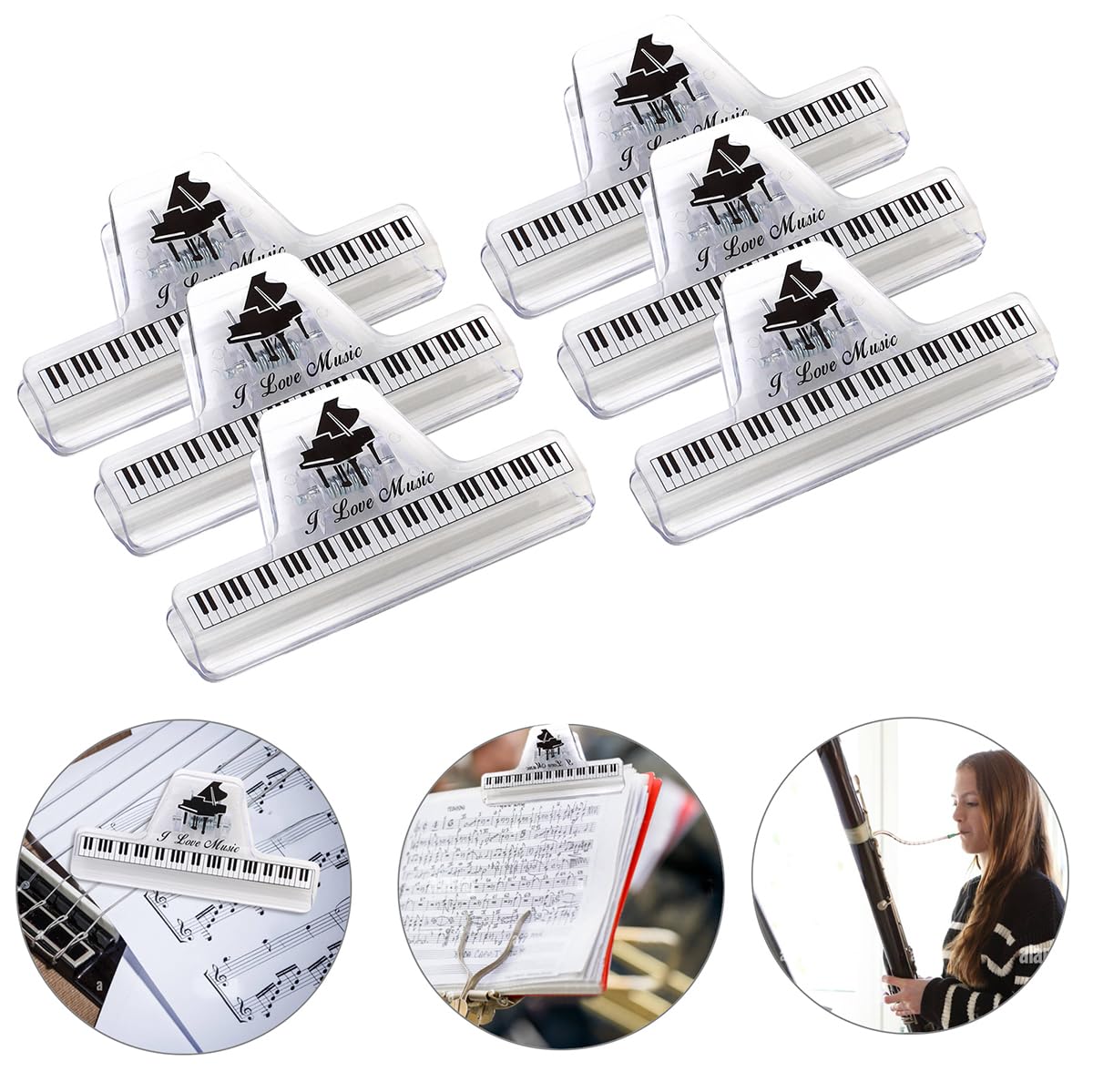 12 Clip Musicali Spartito - Fermacarte A Forma Di Note, 5 Colori, Plastica ABS - Foto 1