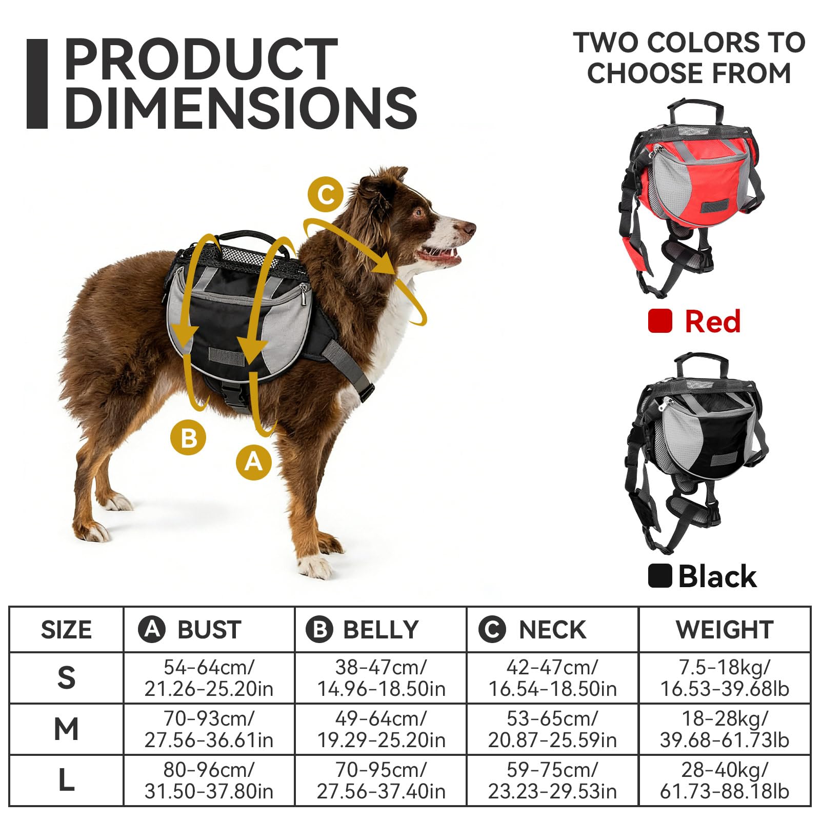 Sac À Dos De Randonnée Pour Chien, Sac De Selle Pour Chien Sac À Dos Pour Chien Doggy Backpack Harnais Sacoche De Selle Pour Chien Avec Poches Latérales Pour Petits, Moyens Et Grands Chiens (M Noir)