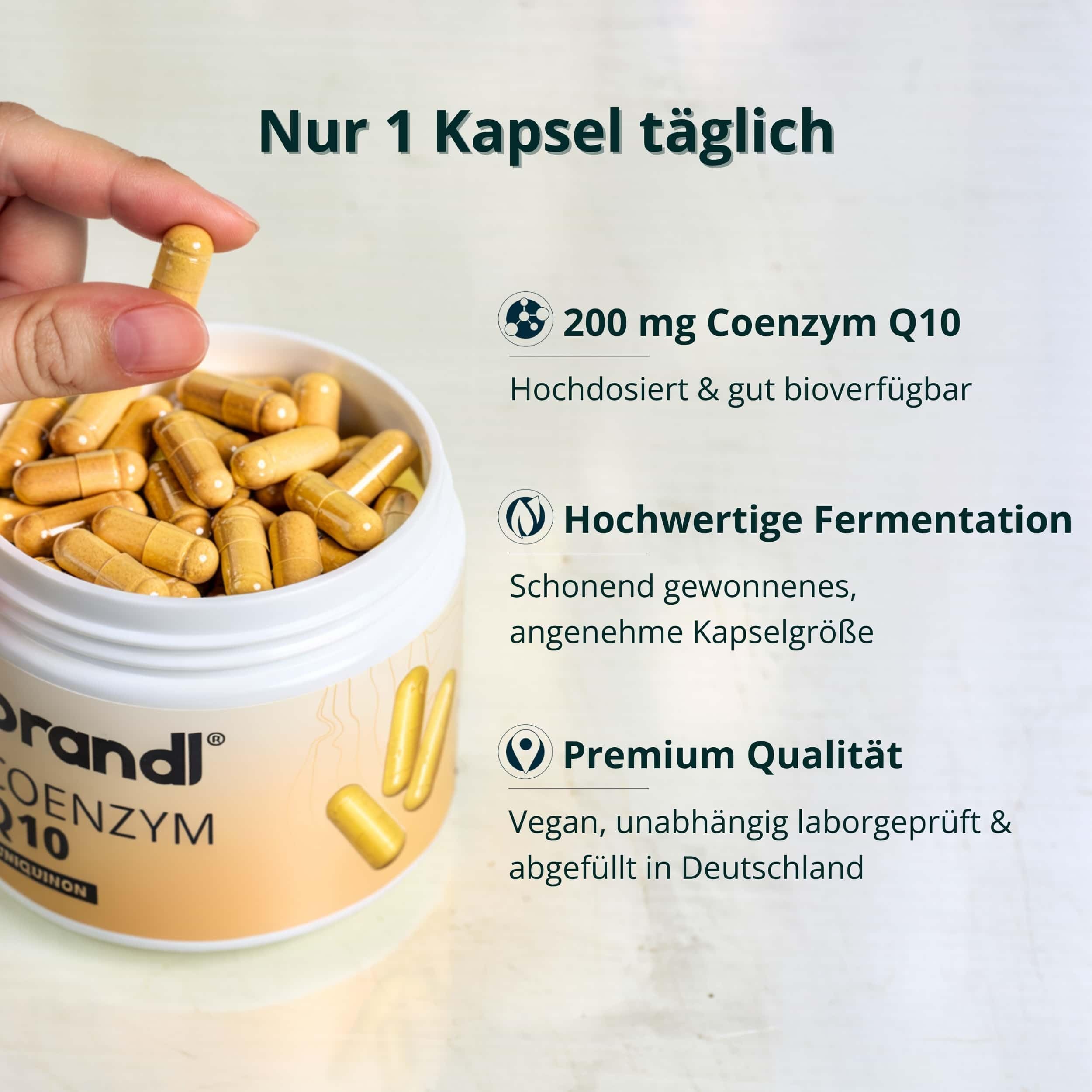 Coenzym Q10 Kapseln hochdosiert – Q10 Ubiquinon 200mg pro Kapsel – coq10, Stoffwechsel Kapsel, Energieproduktion, hohe Dosierung – Vegan & abgefüllt in Deutschland – 120 Q10 Kapseln – laborgeprüft