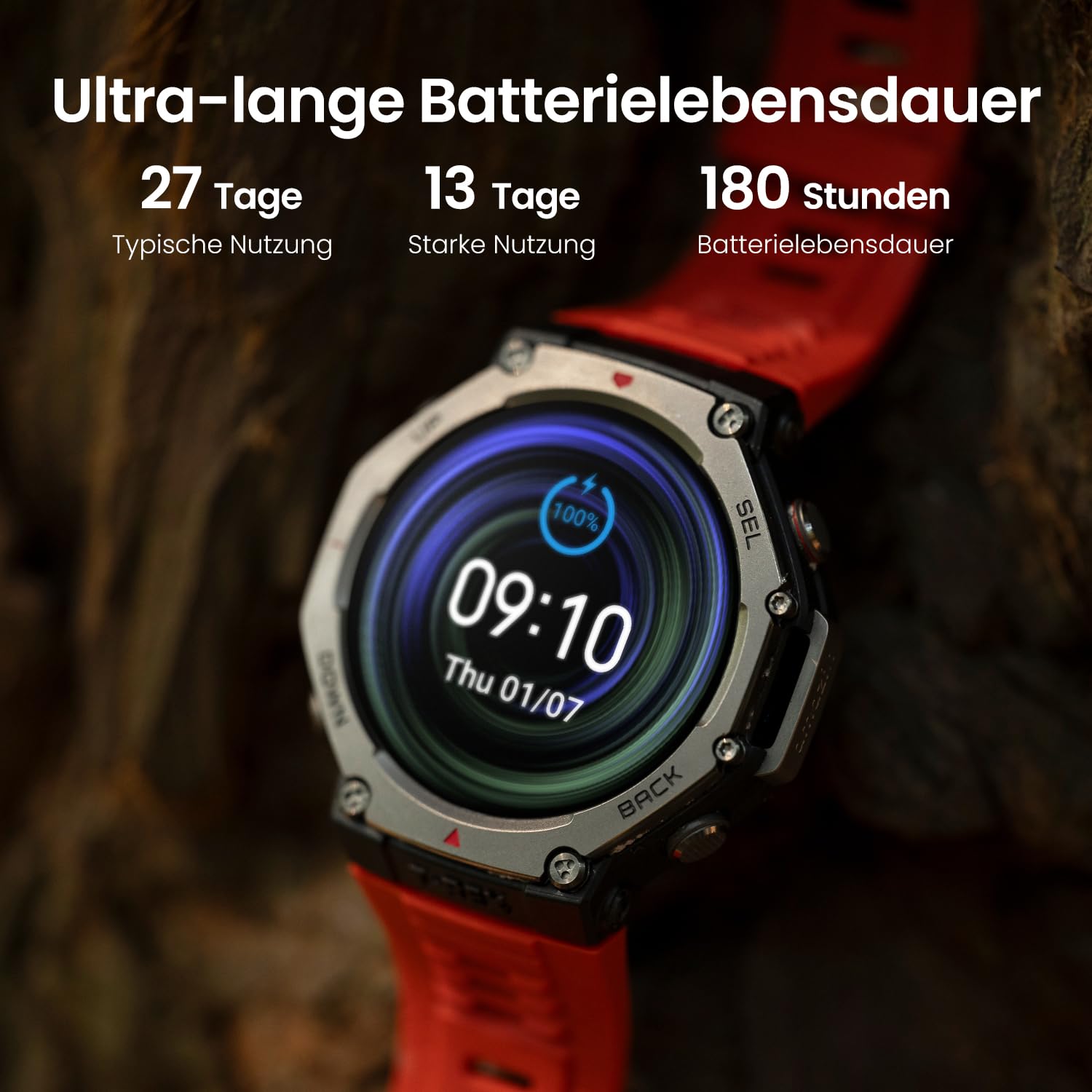 Amazfit T-Rex 3 Outdoor Smartwatch 48mm AMOLED Display, Offline Karten & Navigation, Dual Band GPS, 27 Tage Akkulaufzeit, NFC Zahlung, 170+ Sportmodus, 45m Freitauchen