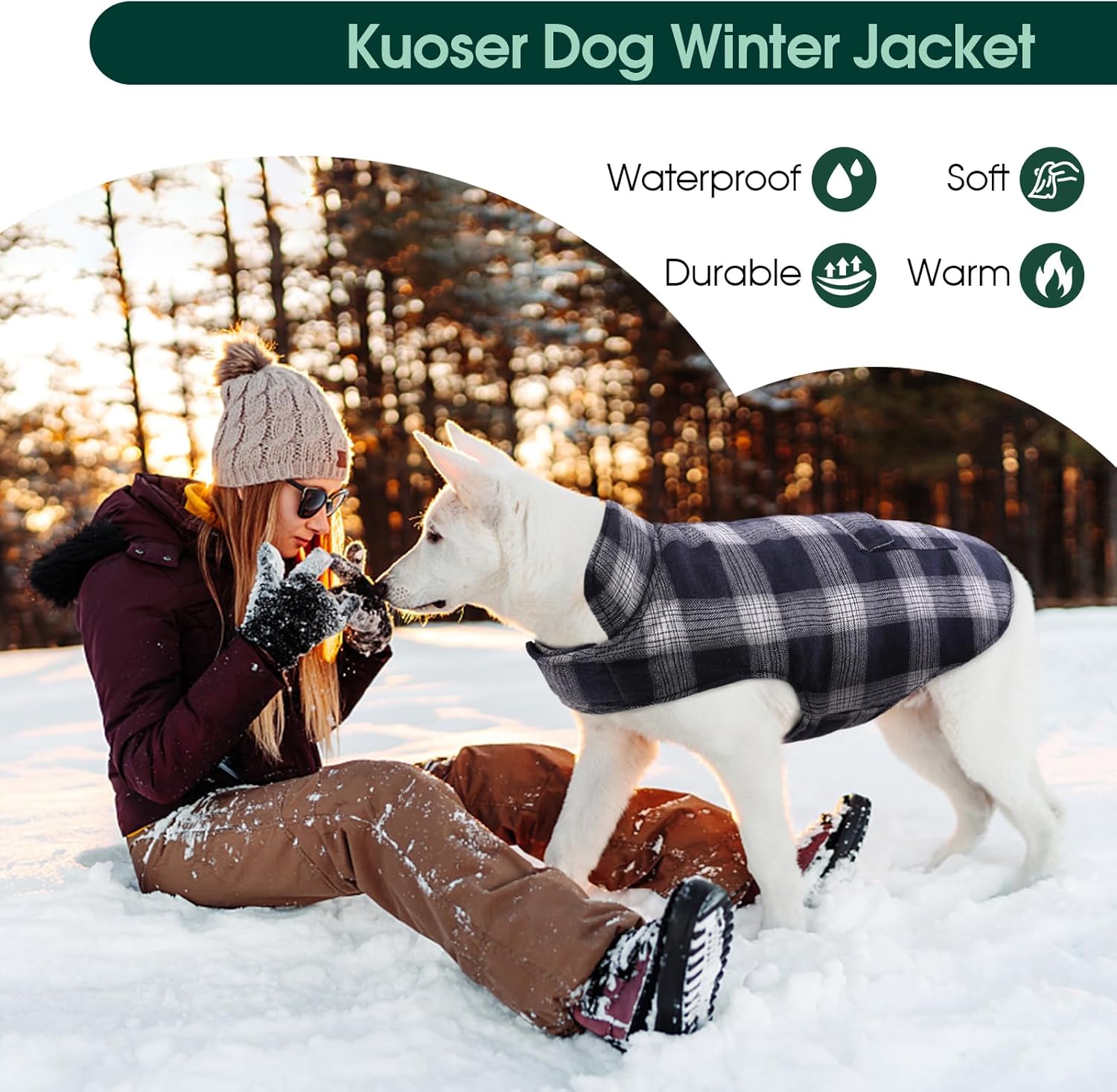 Kuoser Reversible Winter Coat, British Style Jacket for Small Medium Dogs - Warm, Windproof Puppy Cold Weather Vest, Blue M