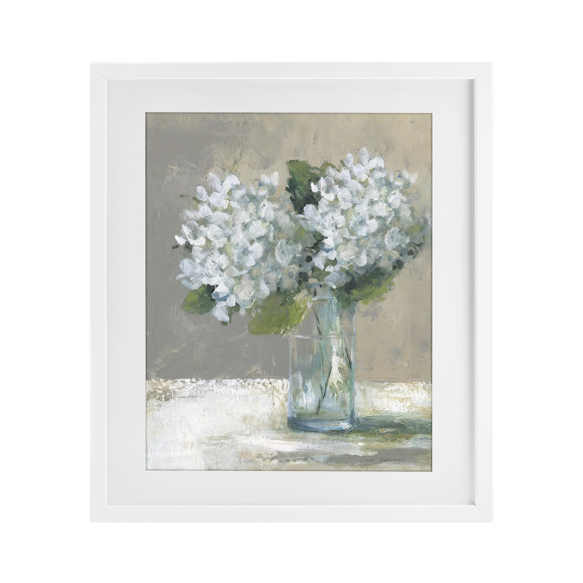 Stupell Industries Coastal White (Textured) 'White Hydrangeas Glass Vase'| Framed Print Under Glass