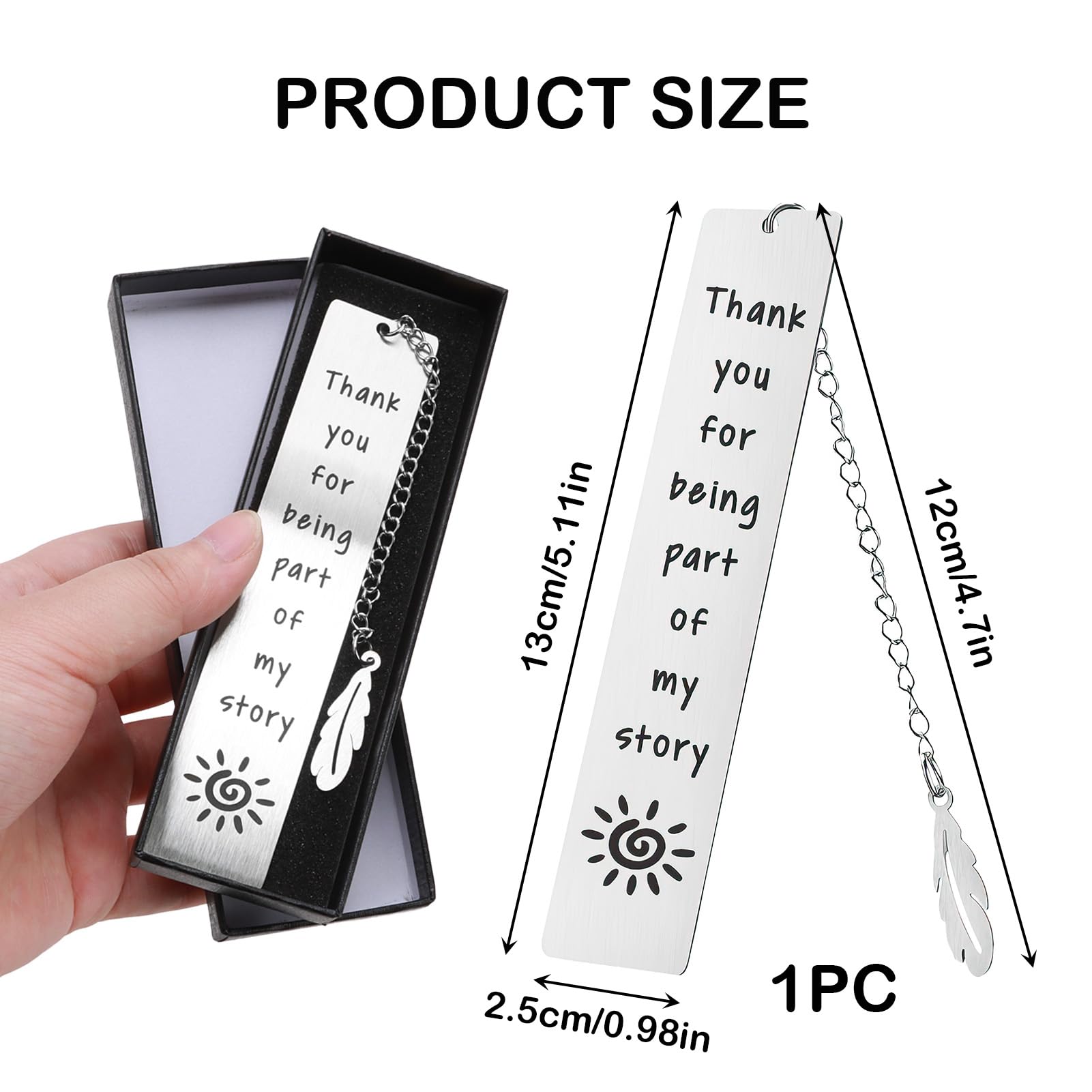 Silver Metal Bookmark, Personalised Bookmarks with Premium Gift Box with Pendant - Image 2