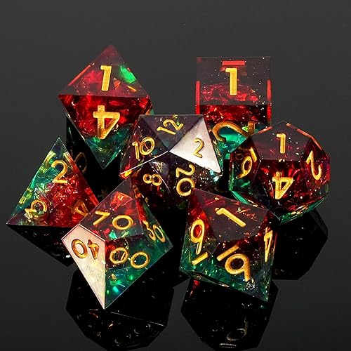 Miniatura 6 de DND - Juego de dados con bordes afilados, 7 dados facetados DND, números dorados y hermosa caja de hierro, perfecto para juegos de rol y juegos de