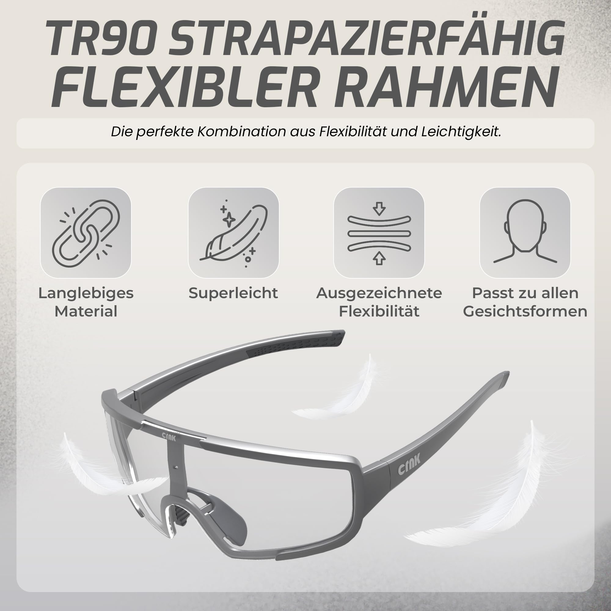CRNK Vivid Optical 2 okulary sportowe – ultralekkie i wytrzymałe, ochrona UV400, ochrona przed zaparowaniem, opcja fotochromiczna – idealne do jazdy na rowerze, MTB, biegania i sportów na świeżym