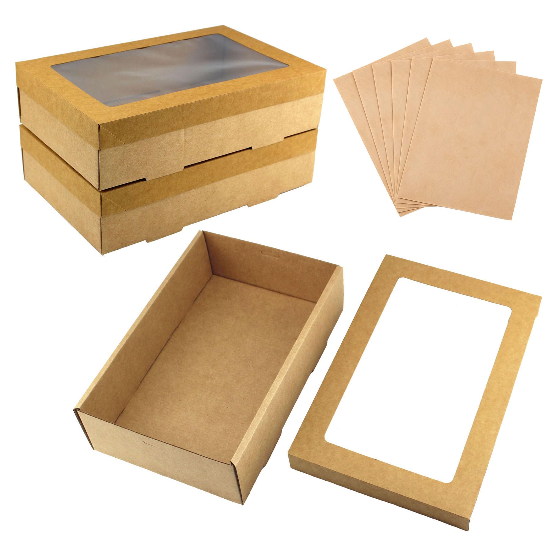 Gad2go Brown 6 Pieces Kraft Bakery Boxes With Window 30 X 20 X 8 Cm Large Cookie Box Empty Gift Packing Boxes For Cupcake Candy Desserts Muffins Pastry Cookies