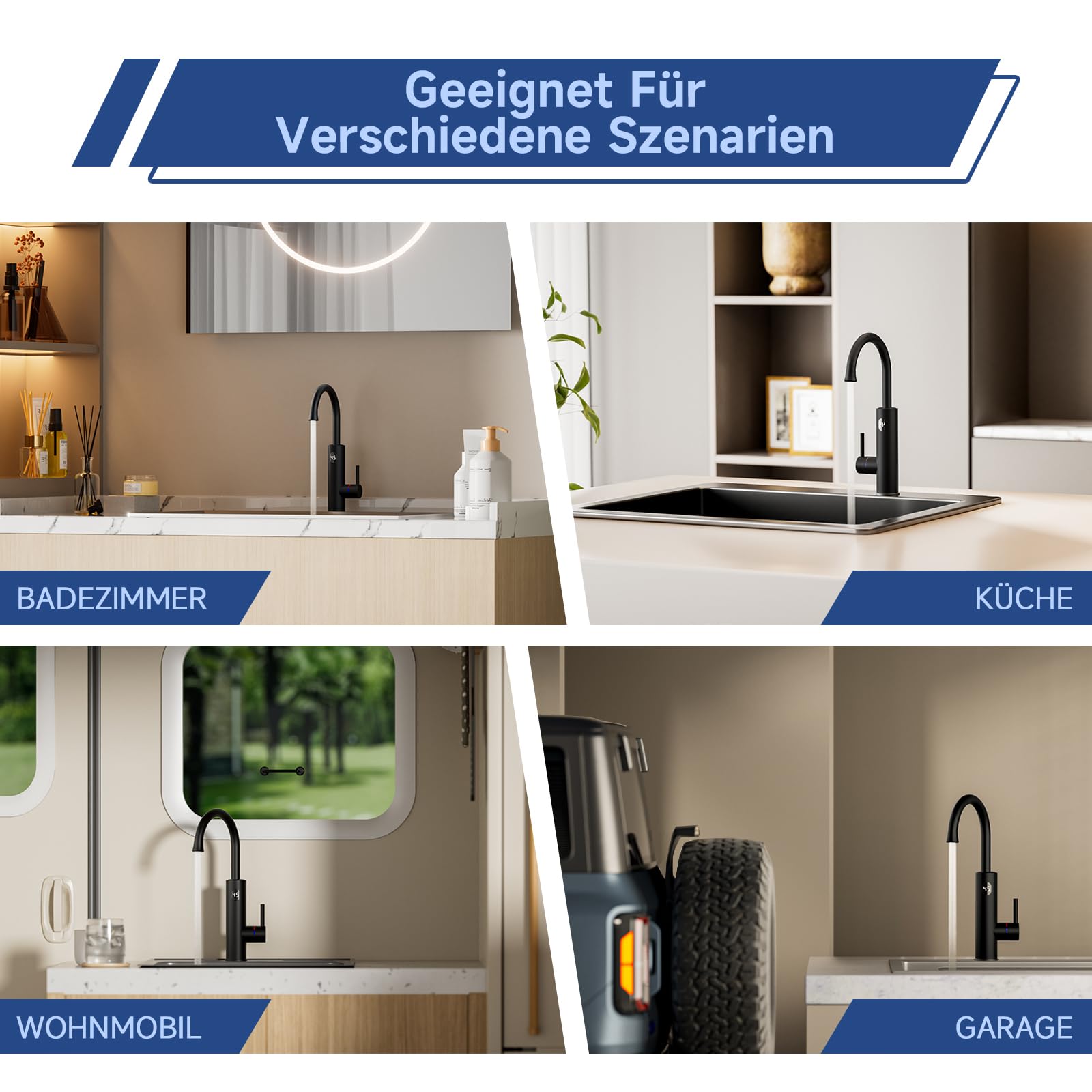 Wasserhahn mit durchlauferhitzer,Schwarz Küchenarmatur Armatur mit integriertem Durchlauferhitzer wasserhahn, 3000W Temperaturanzeige elektrischer wasserhahn, Wasserhahn küche 360° schwenkbar