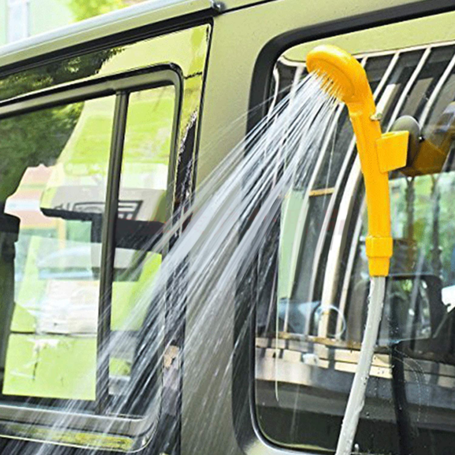 HENGMEI Ducha de camping con bomba sumergible de mano de 12 V, adaptador para coche, incluye gancho y ventosa, bolsa de almacenamiento para jardín, exterior, caravana, camping, viajes