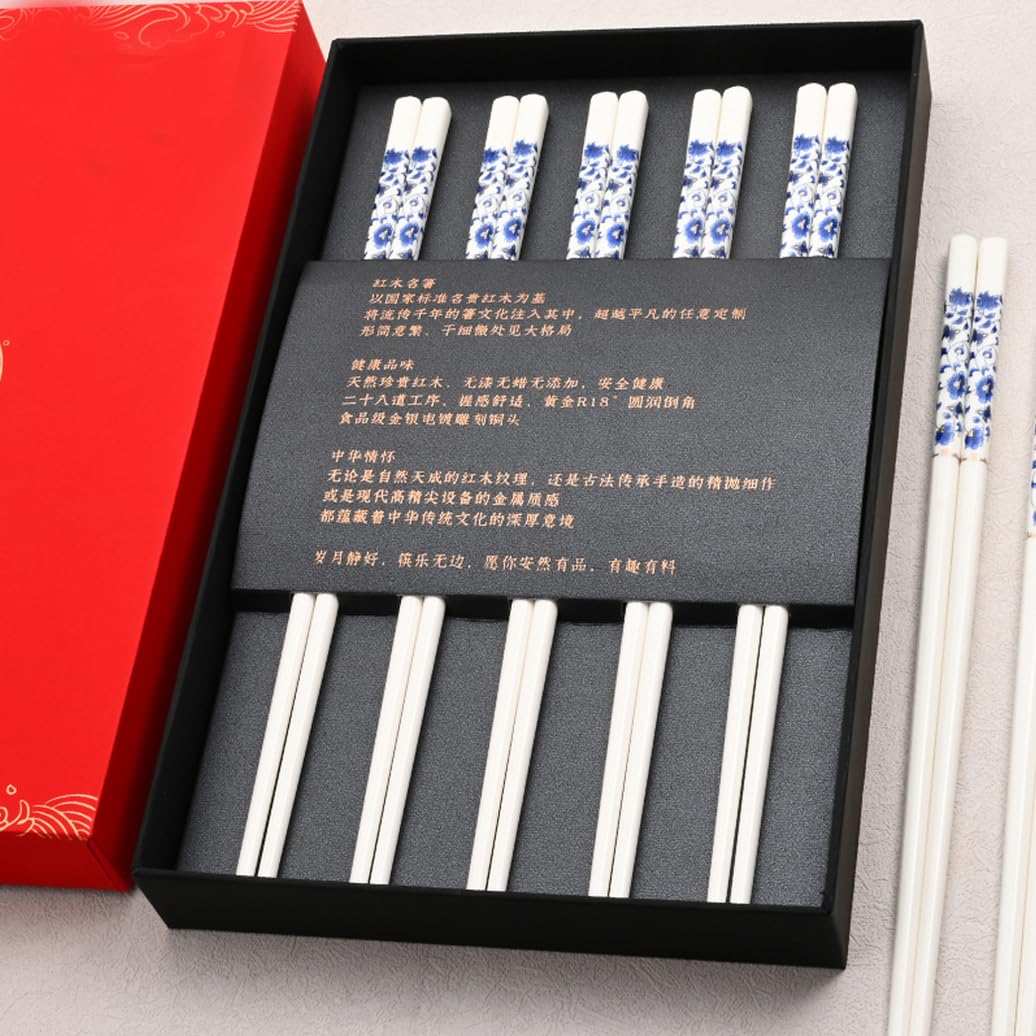 Bopsticks en Porcelaine Premium Ensemble avec boîte-Cadeau, Baguettes en Porcelaine d'os Chinois Blanches, Baguettes en céramique, Baguettes réutilisables A-10pairs