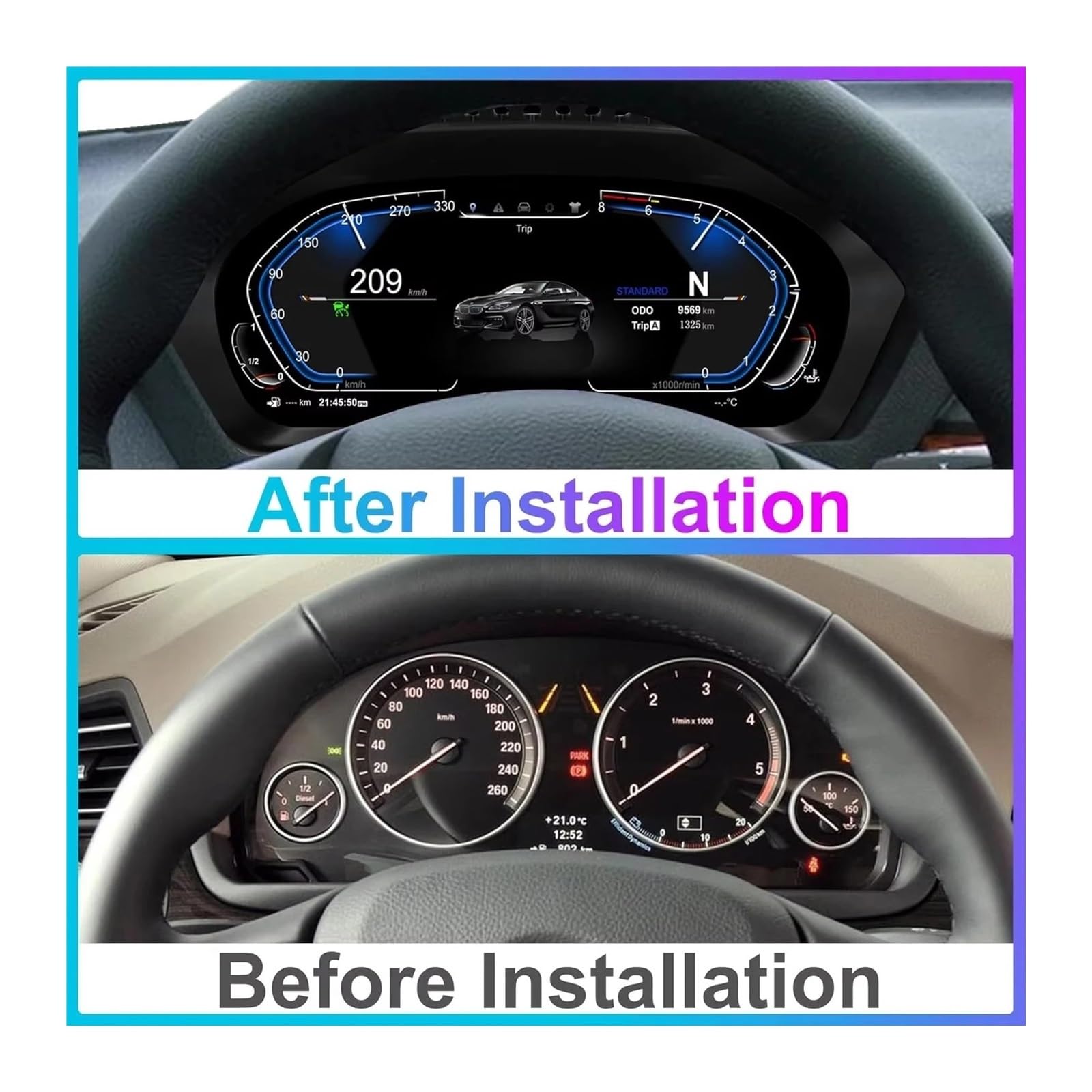 Cruscotto digitale da 12,3" compatibile con contachilometri, tachimetro e cruscotto BMW X5 E70 X6 E71 2006-2013 Plug-and-Play