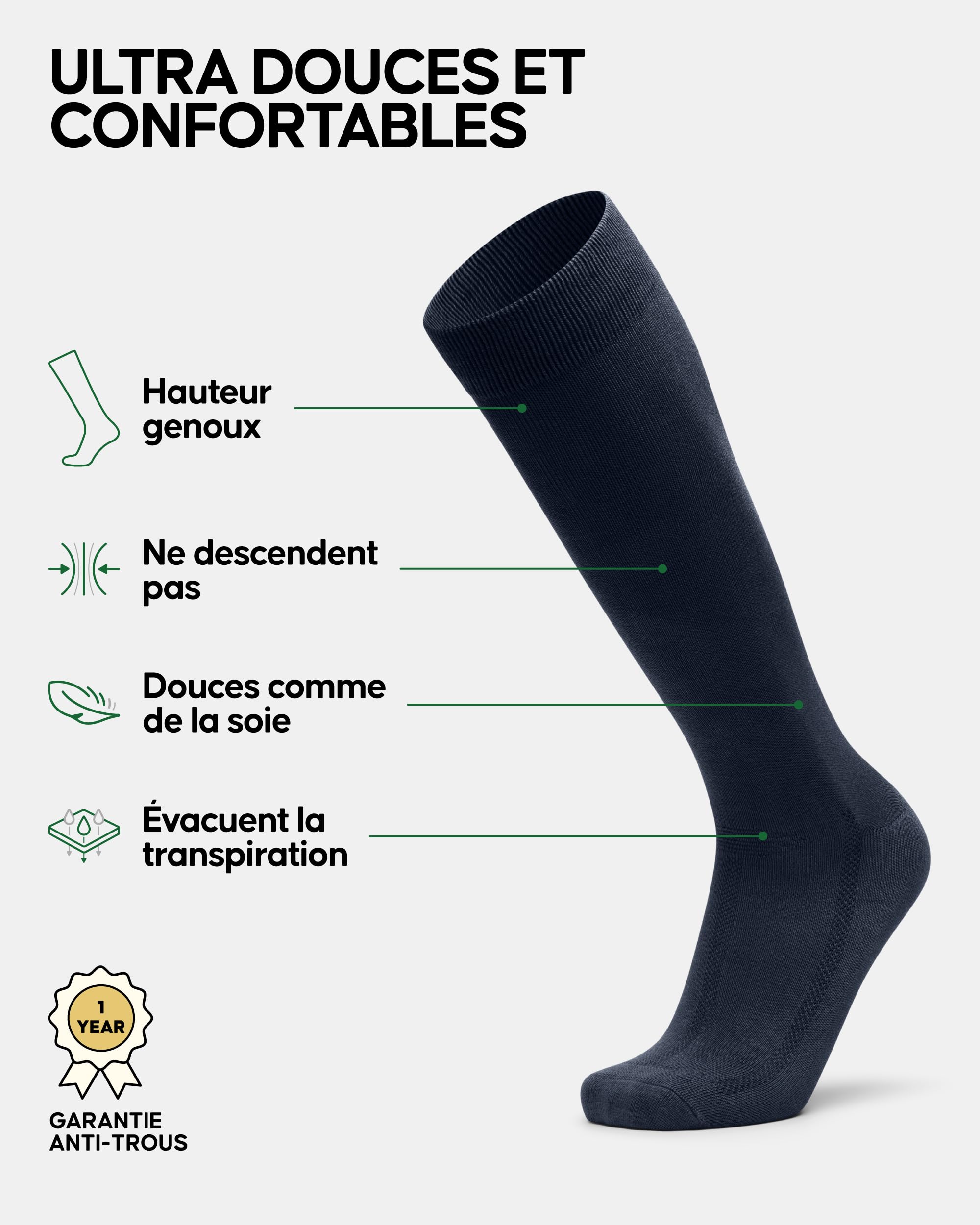 DANISH ENDURANCE Chaussettes Montantes en Fibre de Bambou Ultra Douce, Hautes, Homme Femme, 3 Paires