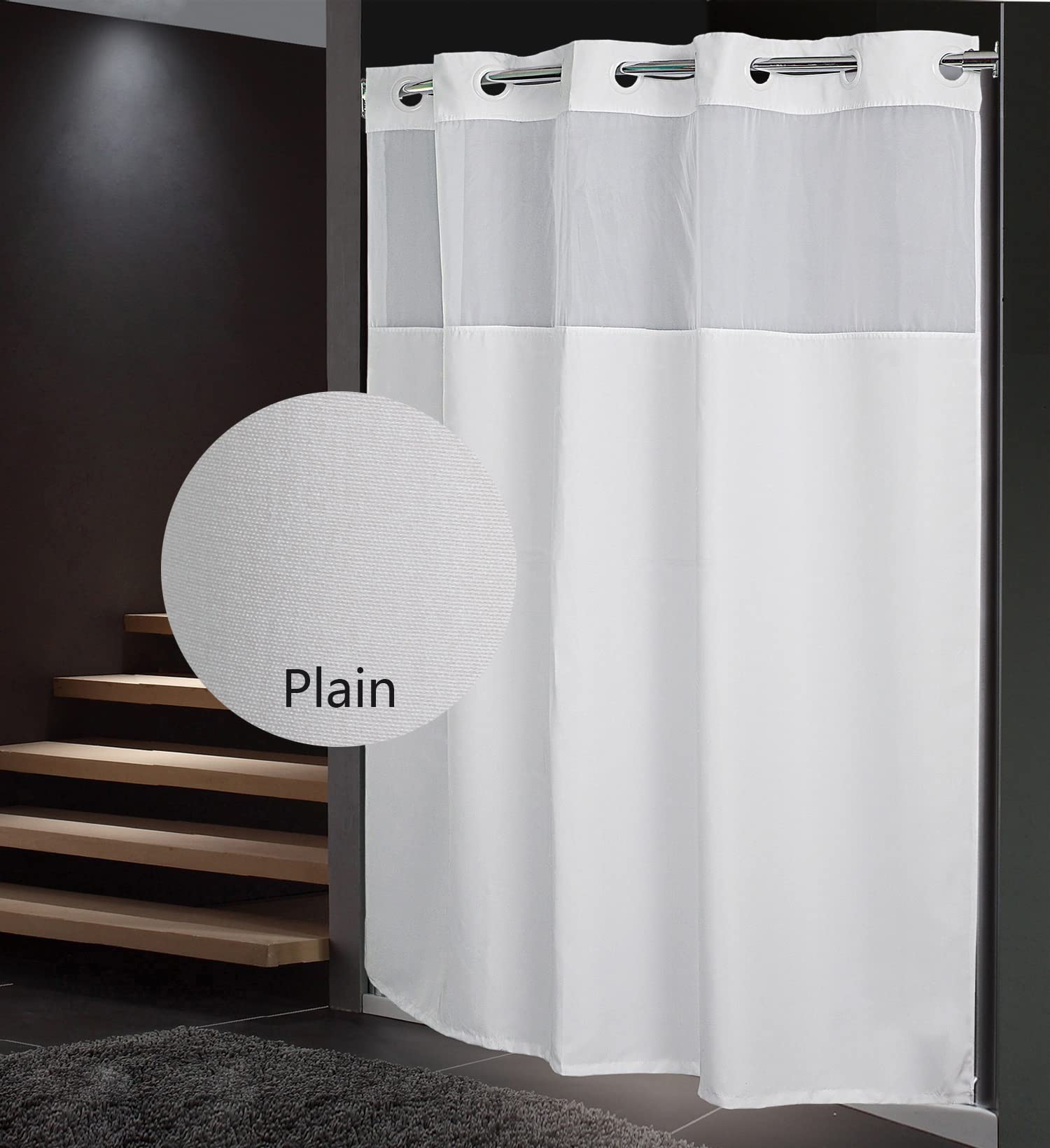 QKHOOK Plain Pattern Fabric Shower Curtain with Snap in Liner 1 Pack 71x74 Inch Water Resistant