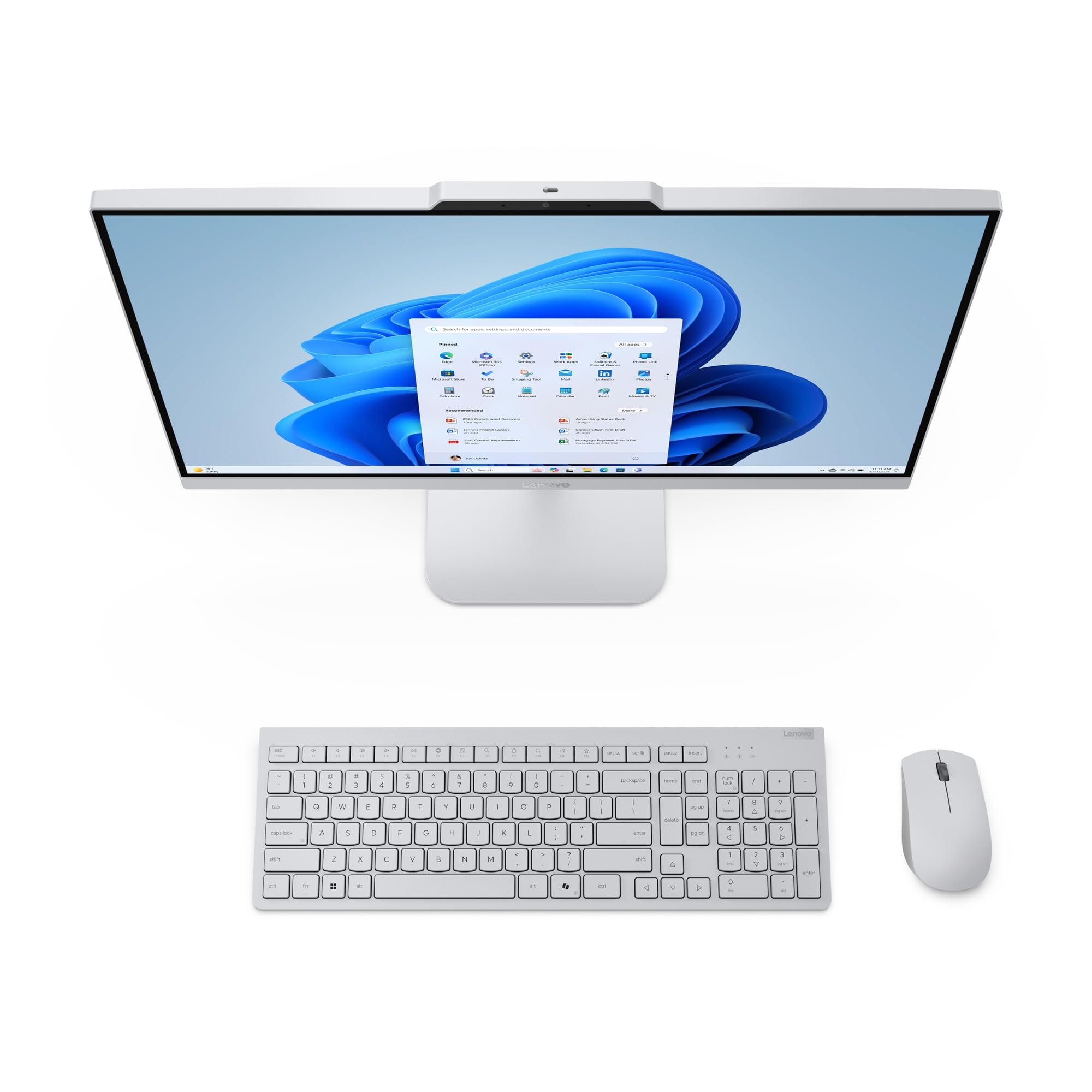 Lenovo All in One A100 PC | 23.8" Full HD Display | Intel Core i3-N305 | 16GB RAM | 512GB SSD | Intel UHD Grafik | Win11 Home | QWERTZ | grau | inkl. kabellose Tastatur & Maus | 3 Monate Premium Care