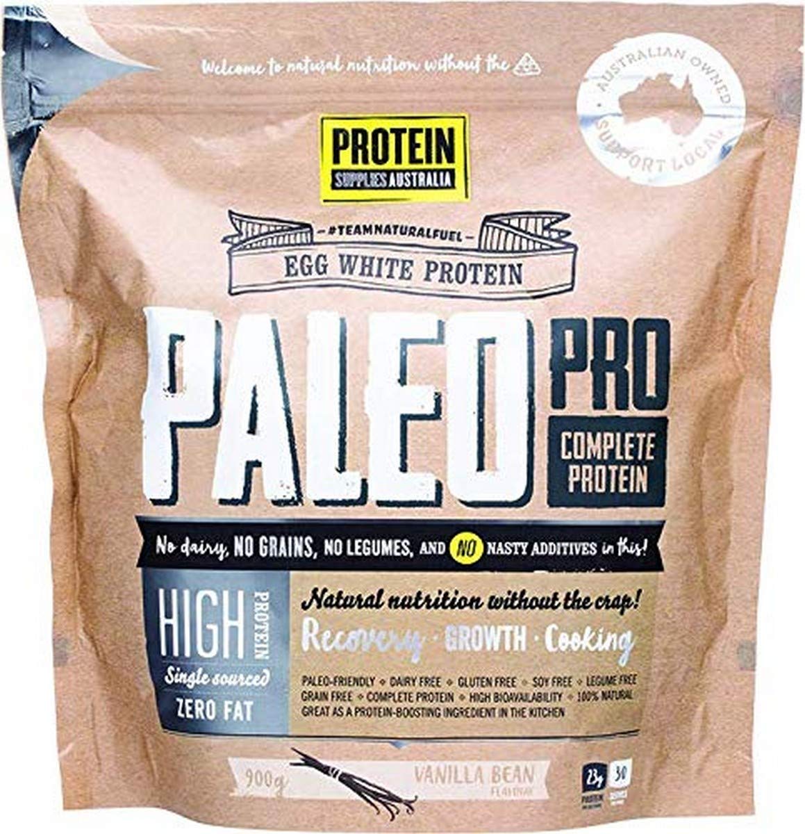 Protein Supplies Australia PaleoPro Egg White Protein Powder, Vanilla Bean 900 g,, Vanilla Bean 900 grams - 900 g (Pack of 1)