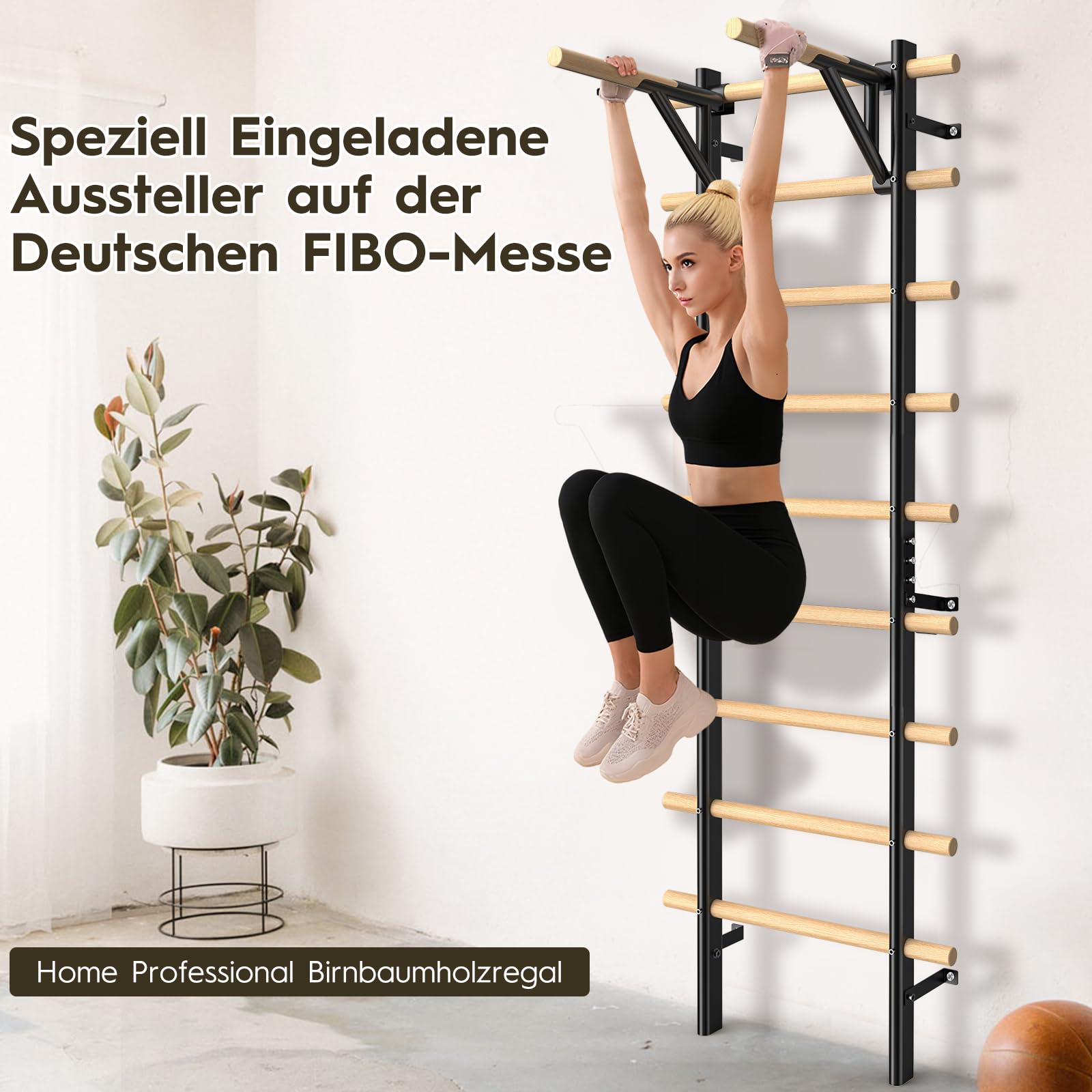 Barra de dominadas y barra de inmersión – 220 cm de madera de haya para montar en la pared – Carga máxima de 250 kg – Para entrenamiento de fuerza, calistenia y rehabilitación para adultos y niños