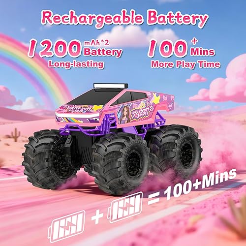 Miniatura 4 de Auto de control remoto anfibio, camión monstruo rosa 118, juguetes para niñas, autos RC de 2.4 GHz, camiones RC impermeables de 2.4 GHz, camioneta