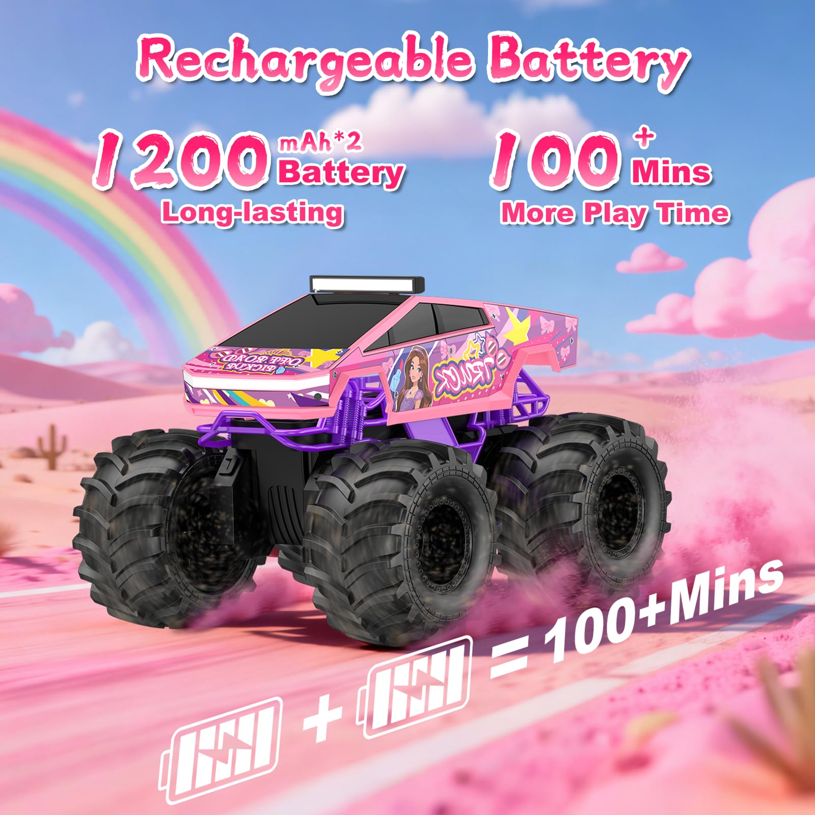 Amphibious Remote Control Car, 1:18 Pink Monster Truck Toys for Girls RC Cars, 2.4 GHz Waterproof RC Trucks, 4WD All Terrain Off-Road Pickup, Girls Christmas Birthday Gifts Presents Kids Toys Ages 6+