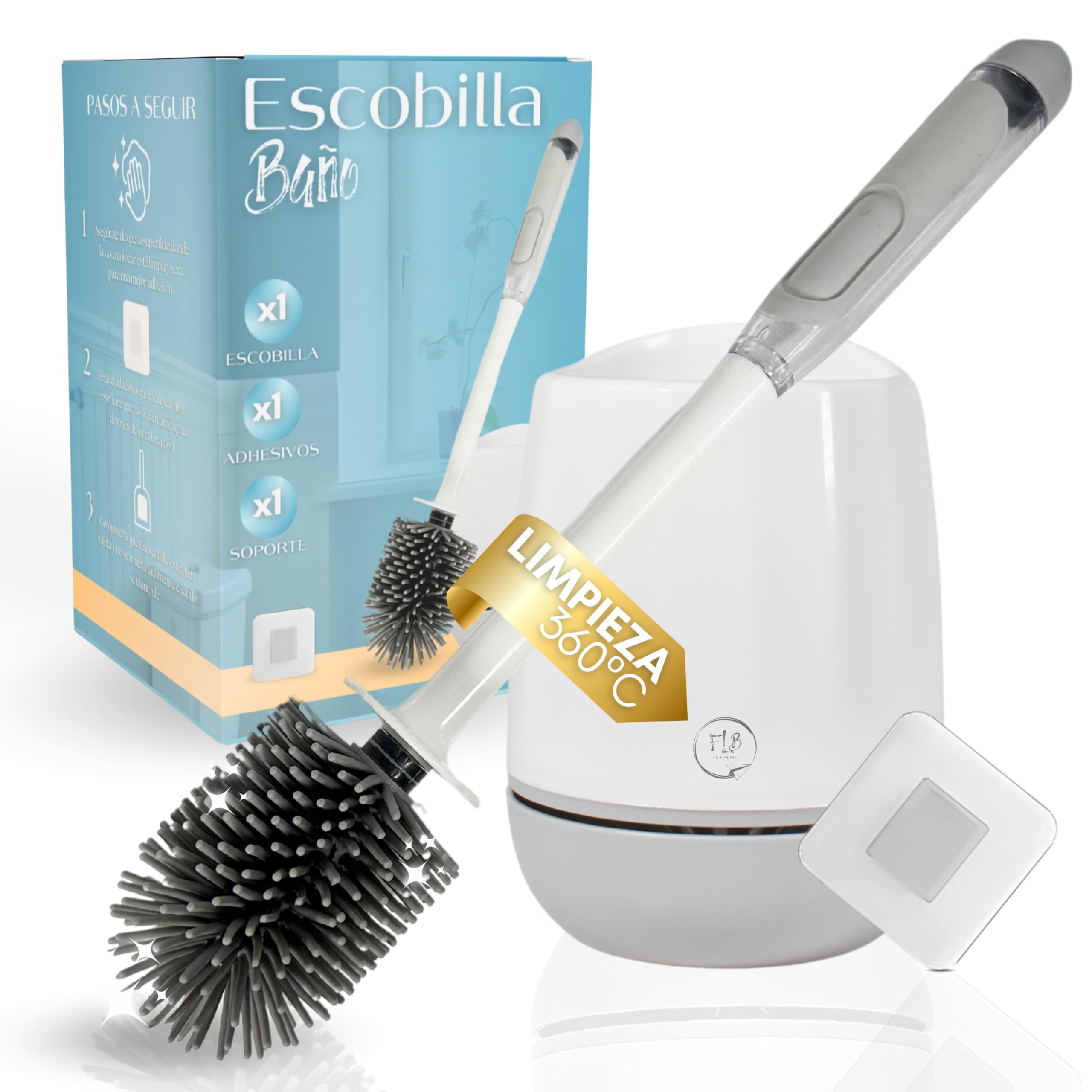 FLB Fly Love Buy Escobilla Baño con Dispensador Jabon, Escobilla Baño Silicona, Escobillas de Baño con Dispensador, Escobillero Baño, Escobilla Baño, Escobilla Silicona WC, Escobillas Adhesivas WC