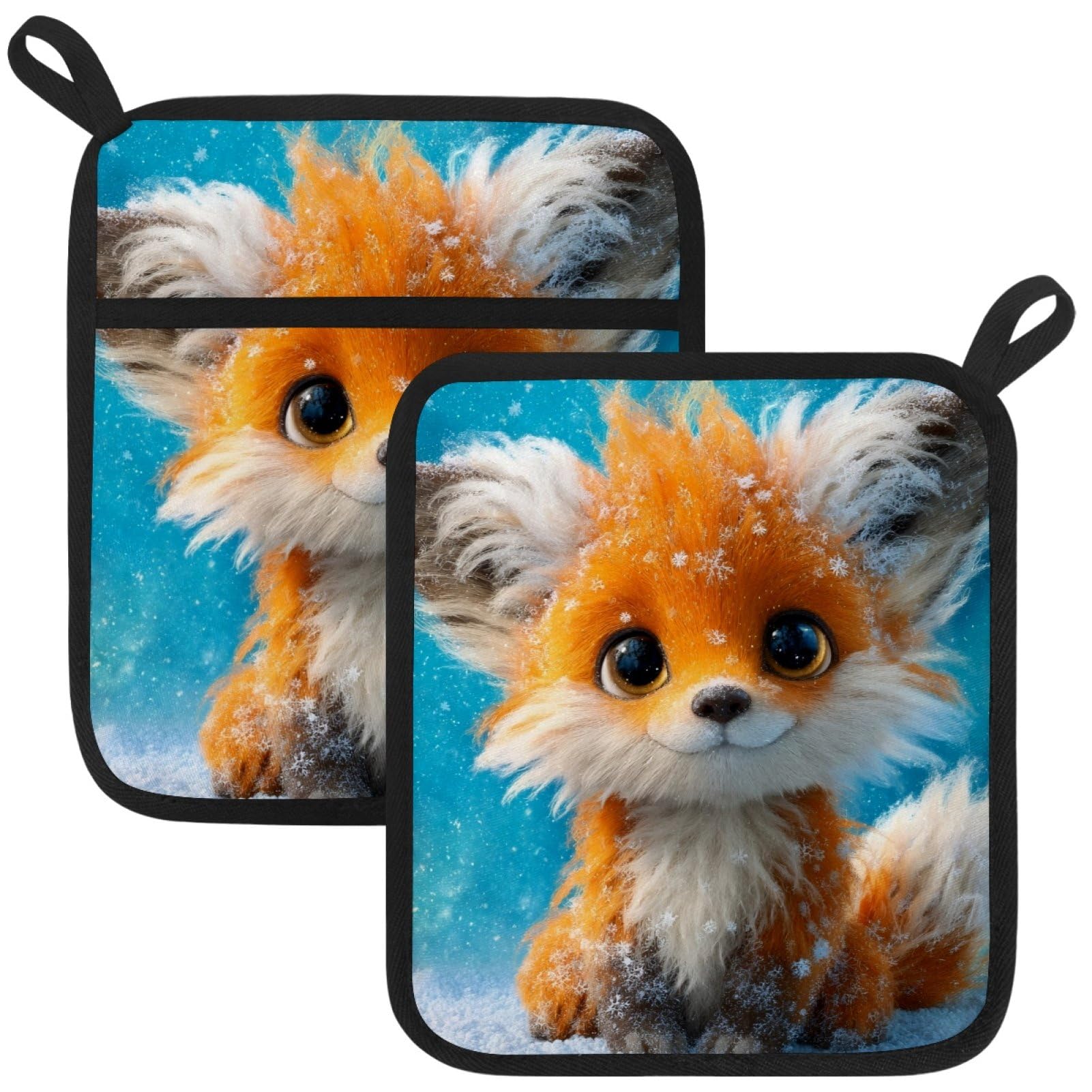 VAPOKF Funny Fox Heat Resistant Pot Holders, Thick Pot Holders Pad with Hanging Loop for Kitchen, Oven Cloth Pads for Kitchen Baking Microwave Oven