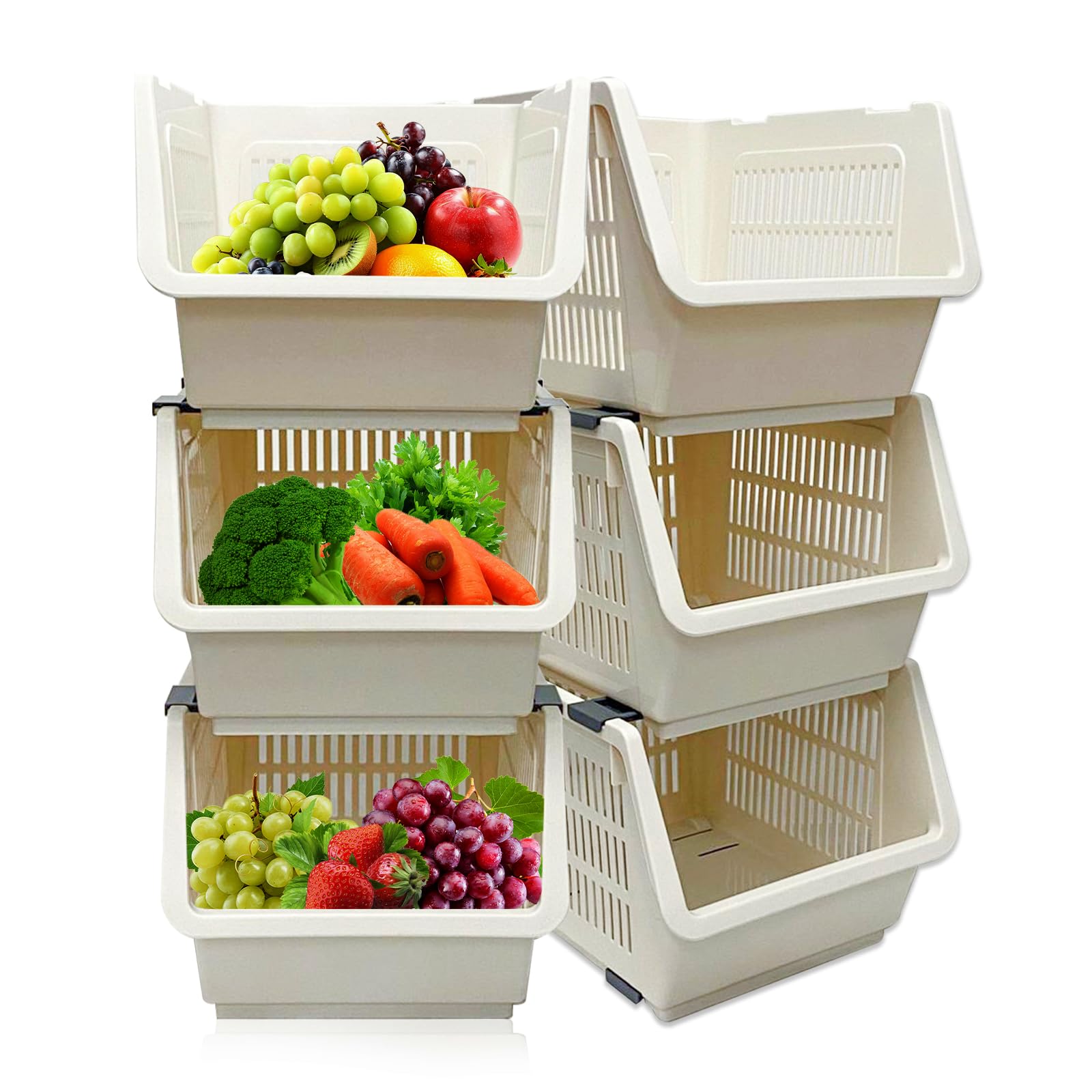 Stackable Kitchen Storage Baskets – Plastic Vegetable Wheel Containers with Ventilation – Multi-Purpose Organiser for Fruits, Vegetables, Bathroom & Living Room – Space-Saving Design