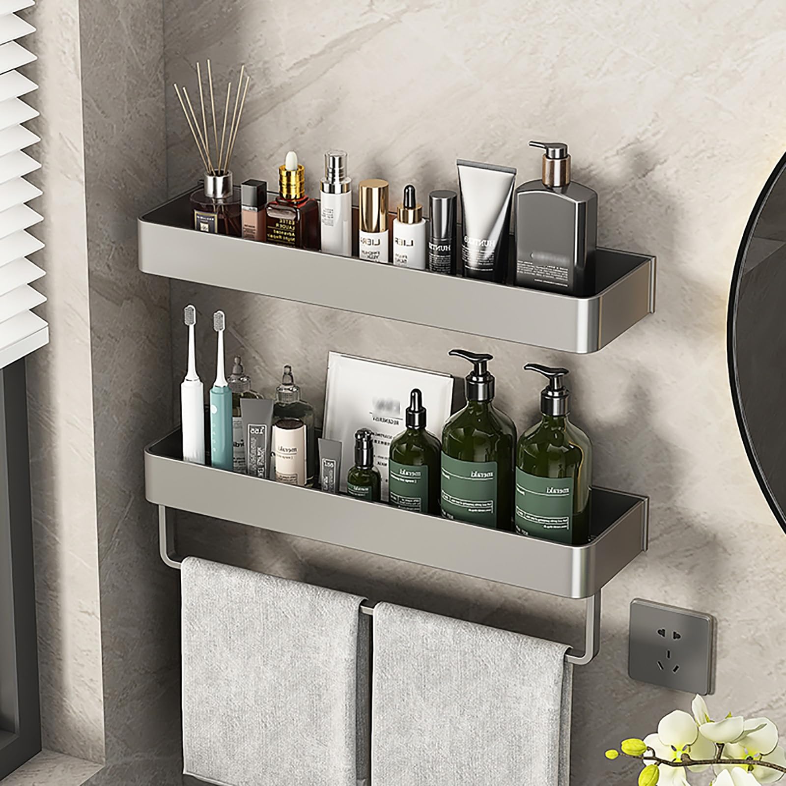 TXGJWRA Wall Mounted Shower Shelves with Towel Bar Super Load Bearing Shower Organizer Stainless Steel Shower Caddy Larger