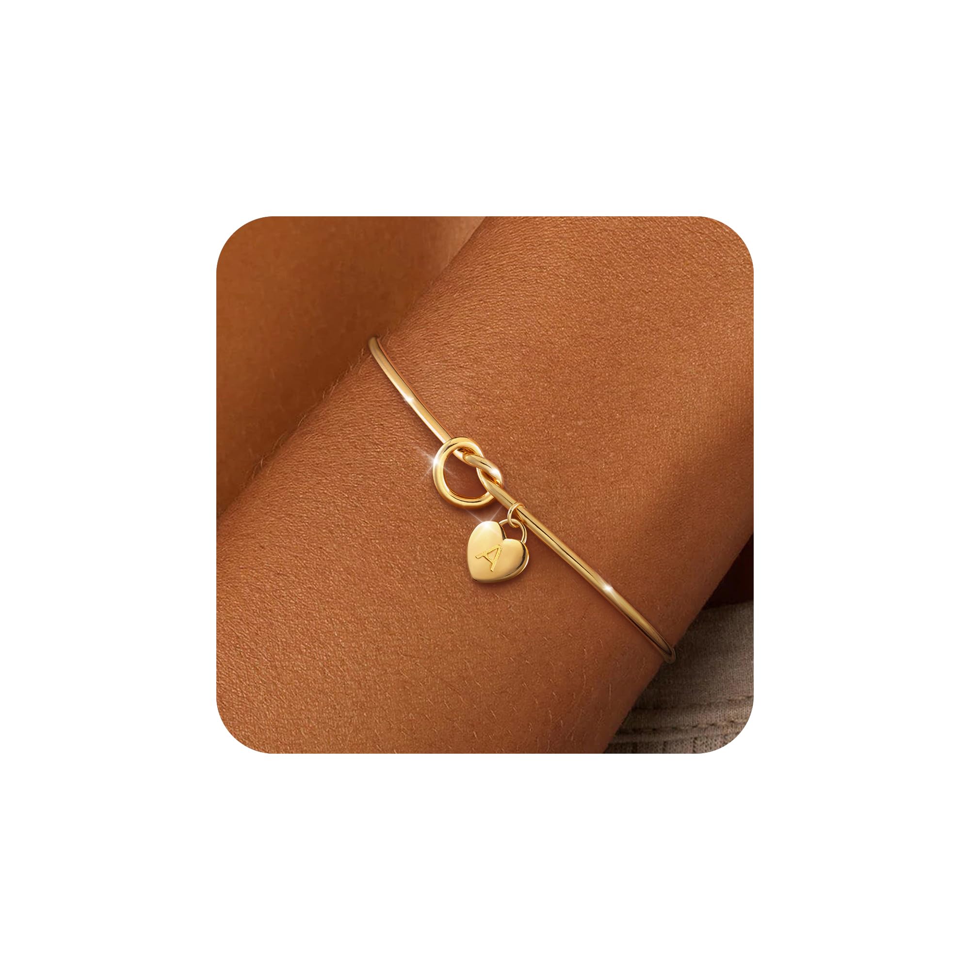 ZOERAY Armband Damen Gold Silber Wasserfest 18K Vergoldet Armreif Silber Knoten Armband mit Buchstaben Anhänger Herz Armbänder Armkette Schmuck Personalisierte Geschenke für Frauen Mädchen Freundin