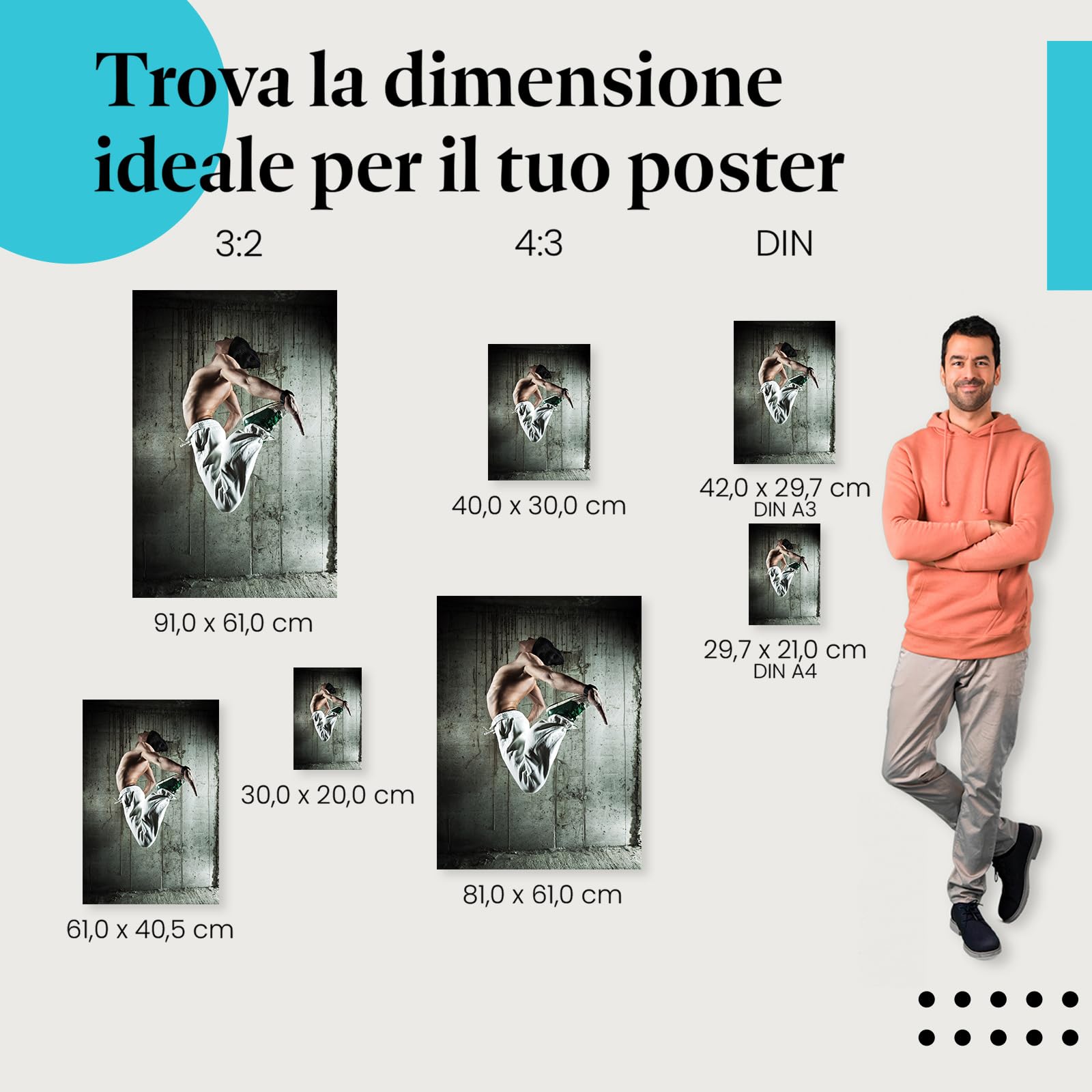 Postereck - 0518 - Hip hop, ballerino uomo salto danza musica strada - Decorazione da Parete, Stampa Artistica, Arredamento Interni, Stampa Fotografica - Tela - 100,0 cm x 75,0 cm