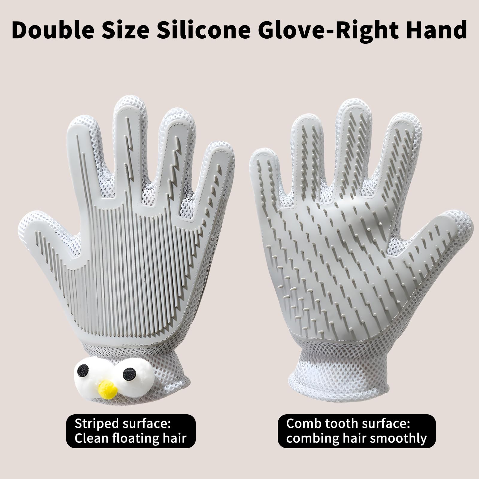 Gants de toilettage 2 en 1 pour animal domestique - Brosse pour chat et chien - Gant de massage pour épilation des poils d'animaux domestiques - Nettoyage des poils des deux côtés (gris/1 pièce)