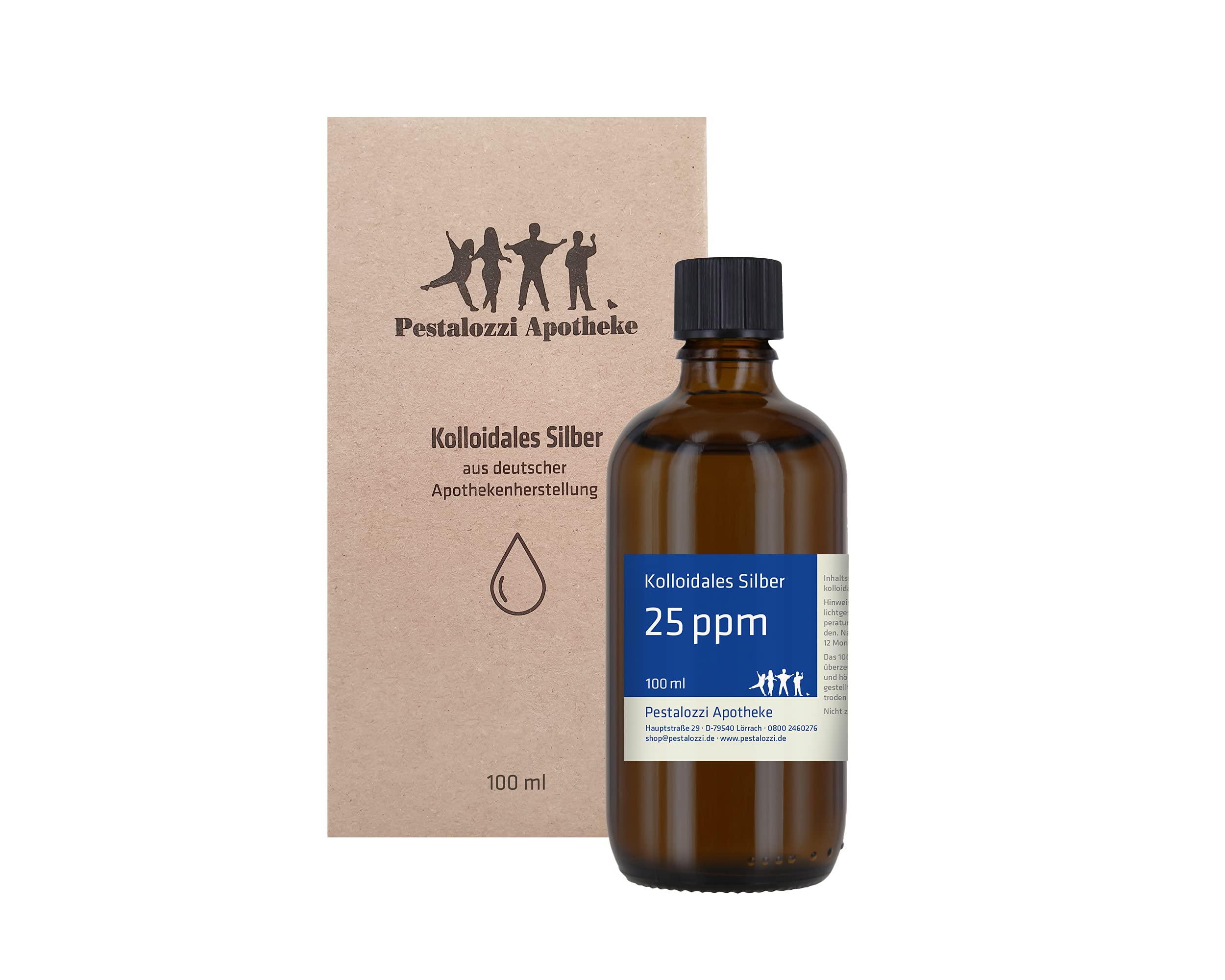 Pestalozzi Apotheke Colloidal Silver 25ppm Pharmacy Production - 100% Natural Colloidal Silver Water - No Chemical Additives - 100ml