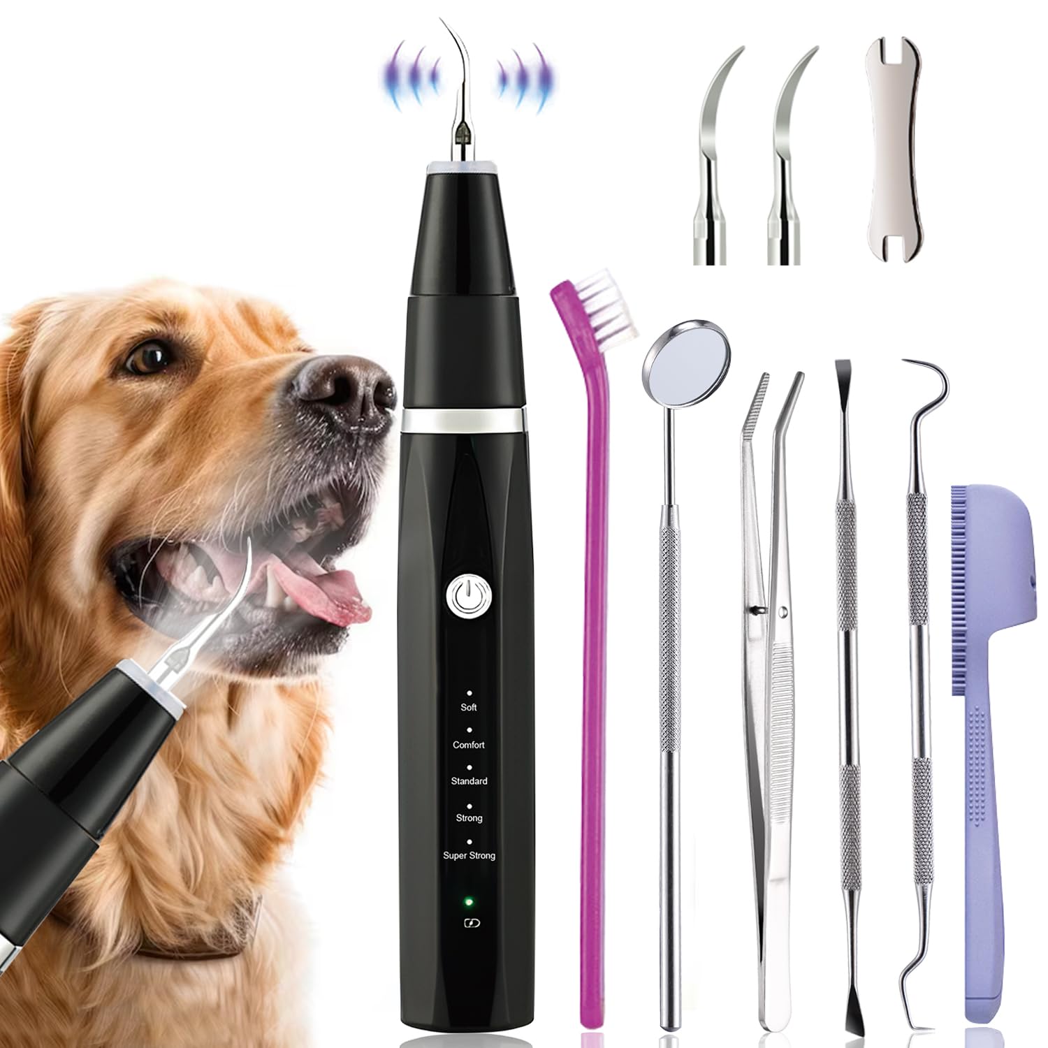Dog Teeth Cleaning Kit-Dog Tooth Plaque Remover-Ultimate Pet Dental Care Kit - Ultrasonic Teeth Cleaner and Plaque Remover for Dogs | Complete Oral Hygiene Solution-Black