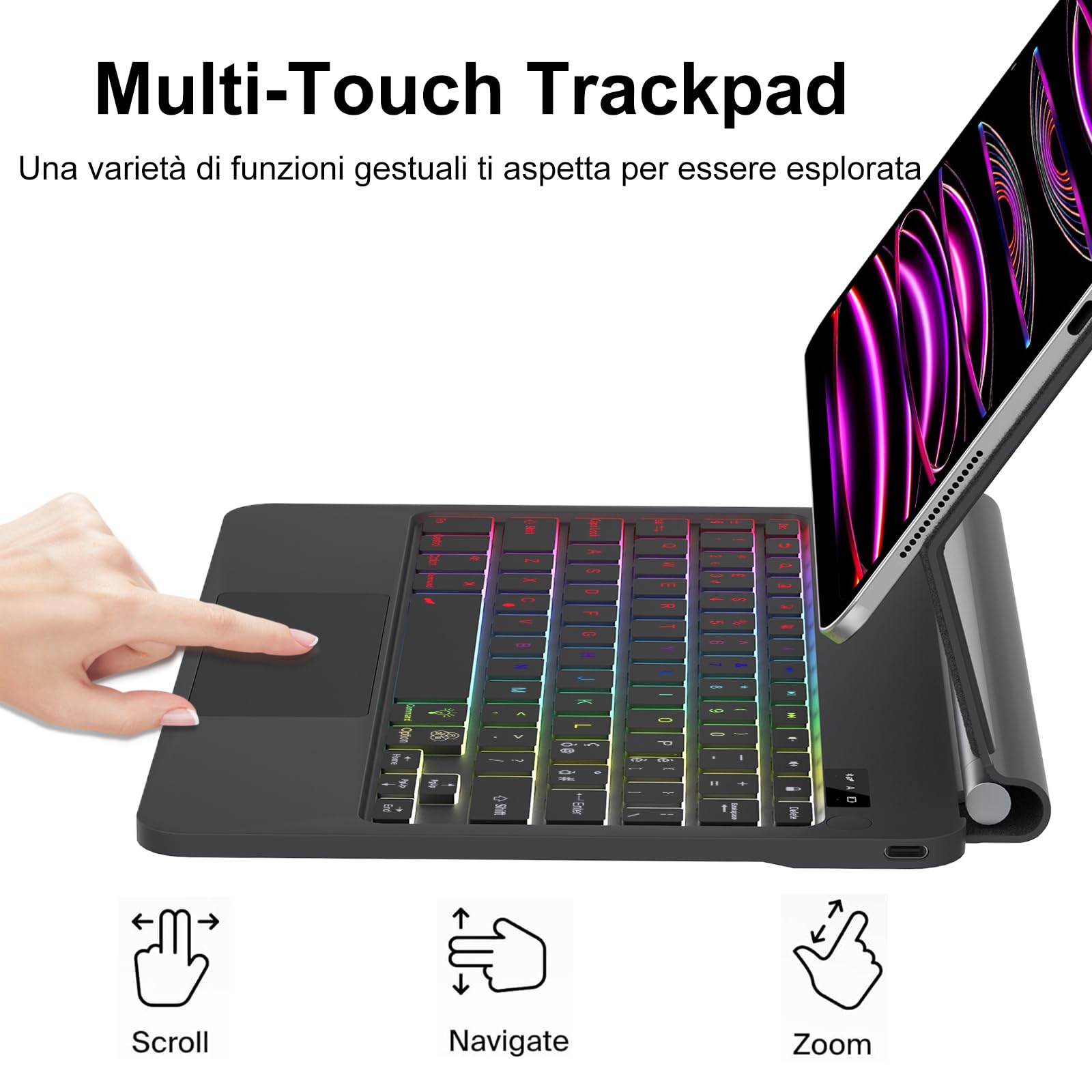 WAVATA Toetsenbord voor iPad Air 11 inch 2024/2025 (M2/M3)/Air 5e/4e