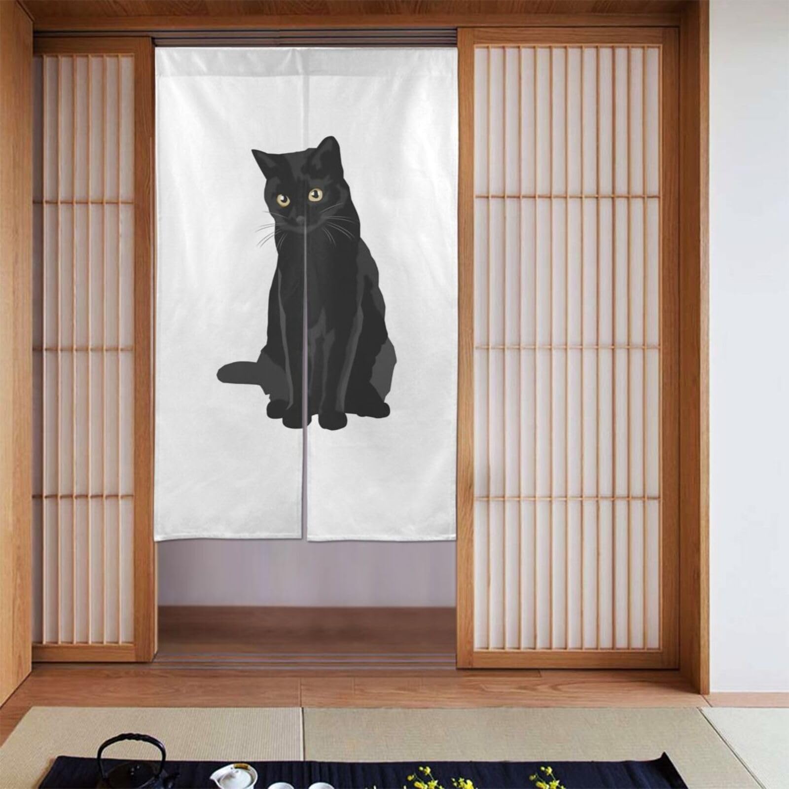 Amazon｜のれん 黒猫 猫柄 ネコ ドアカーテン 暖簾 間仕切りカーテン
