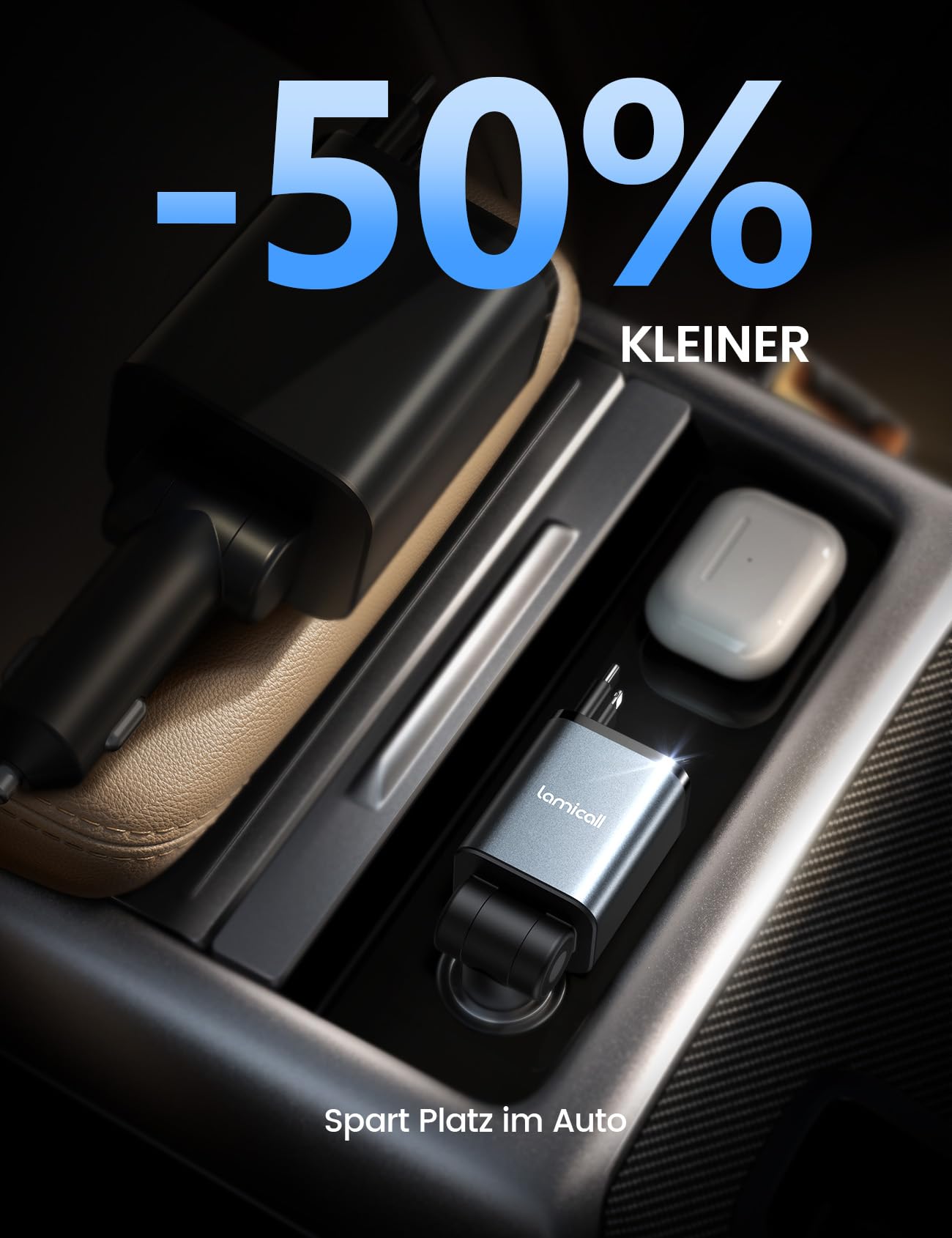 Lamicall 4 IN 1 Zigarettenanzünder USB C Auto Ladegerät - [50% Kleiner] [Spannung-Anzeige] 69W USB Adapter Auto Schnellladegerät mit einziehbarem Typ-C Kabel, 24/12V KFZ Ladegerät für iPhone/Samsung - 3