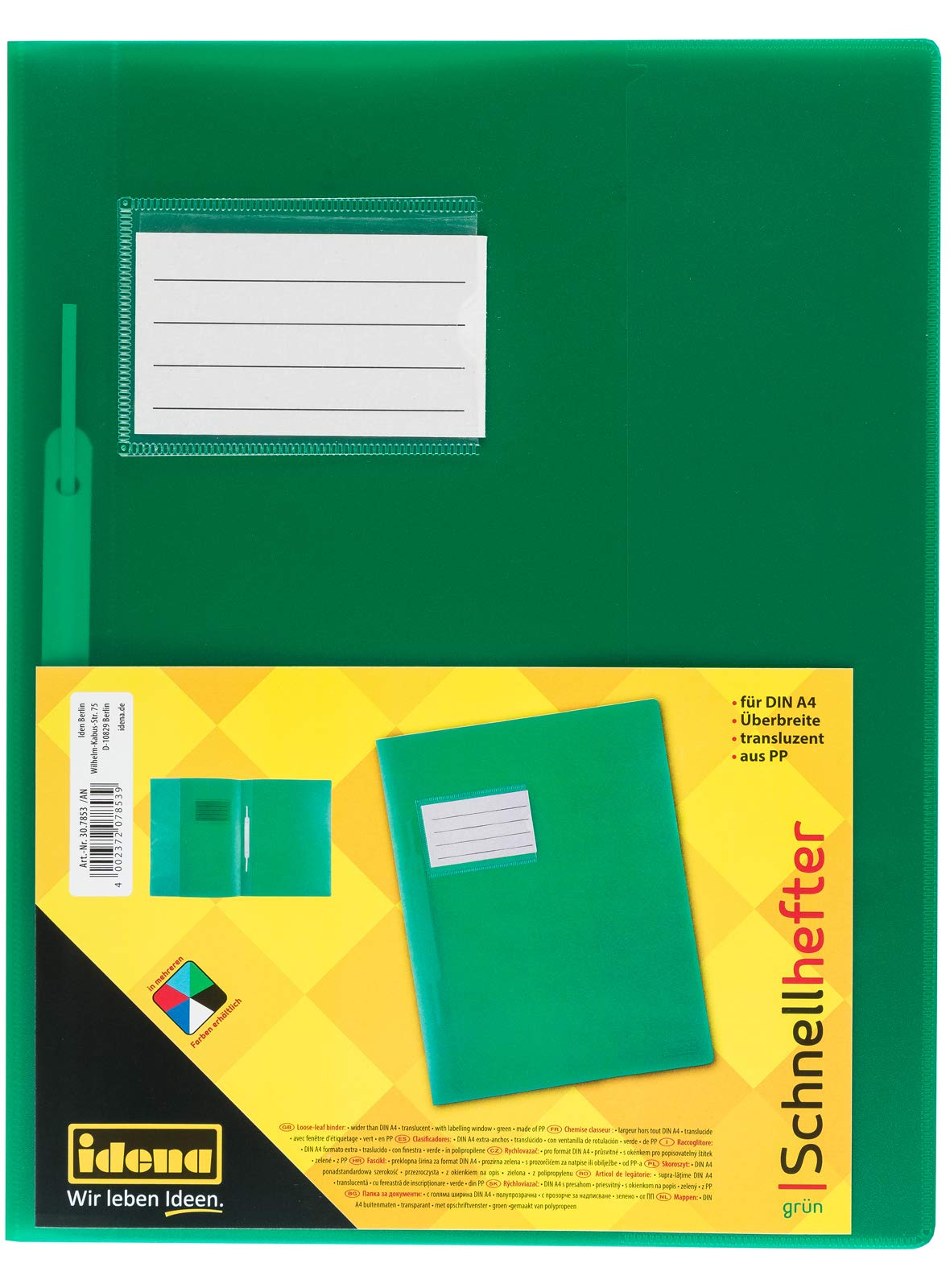 Idena 307853 - File Folder for DIN A4, with Extra Width, Made of Polypropylene, Translucent Green, 1 piece
