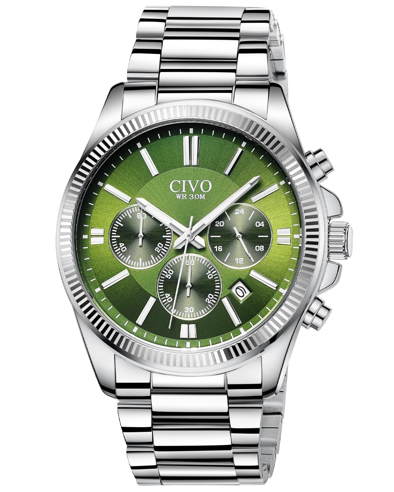 CIVO Uhren Herren Edelstahl Chronograph Silber Armbanduhr Herren mit Datum - Wasserdicht Quarz Uhr Mode Casual