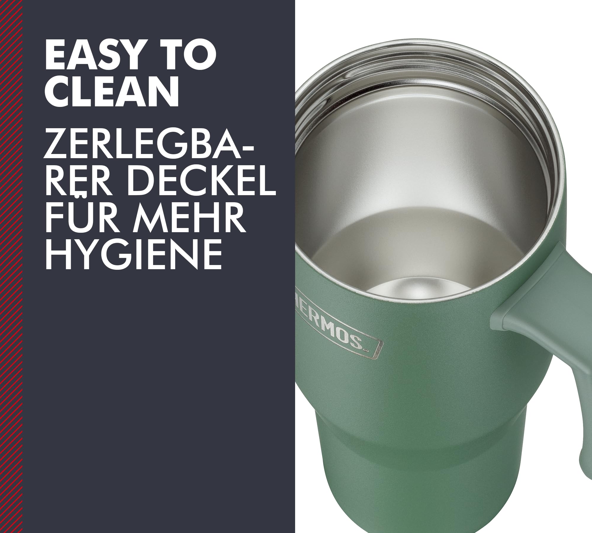 Thermos REFRESHING SERIES - Gobelet isotherme - 1,1 l - Vert mat - Avec paille et poignée - Pour les déplacements, le travail ou la maison - Double paroi en acier inoxydable neutre au goût